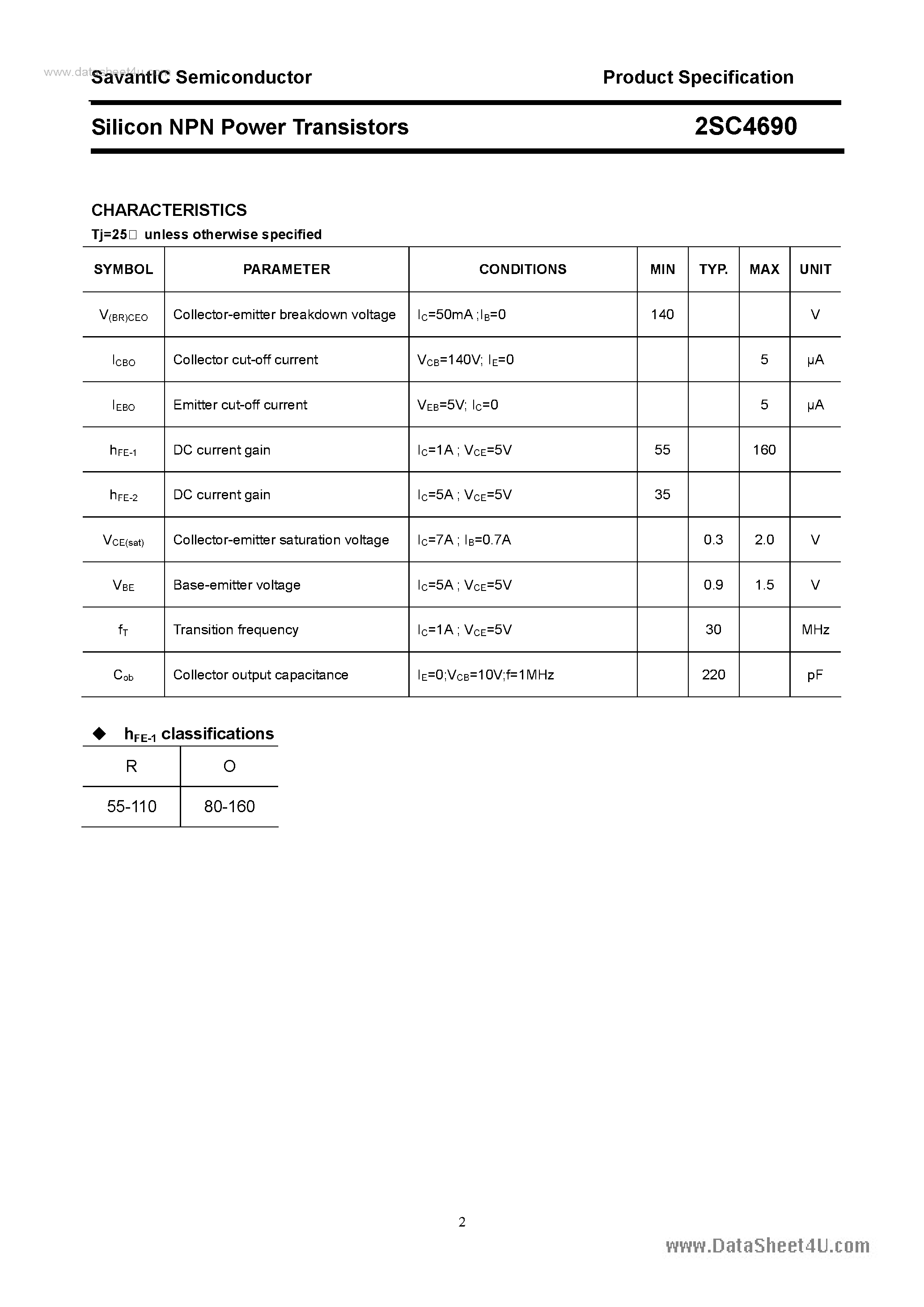Datasheet 2SC4690 page 2 Datasheet 2SC4690 - SILICON POWER TRANSISTOR page 2