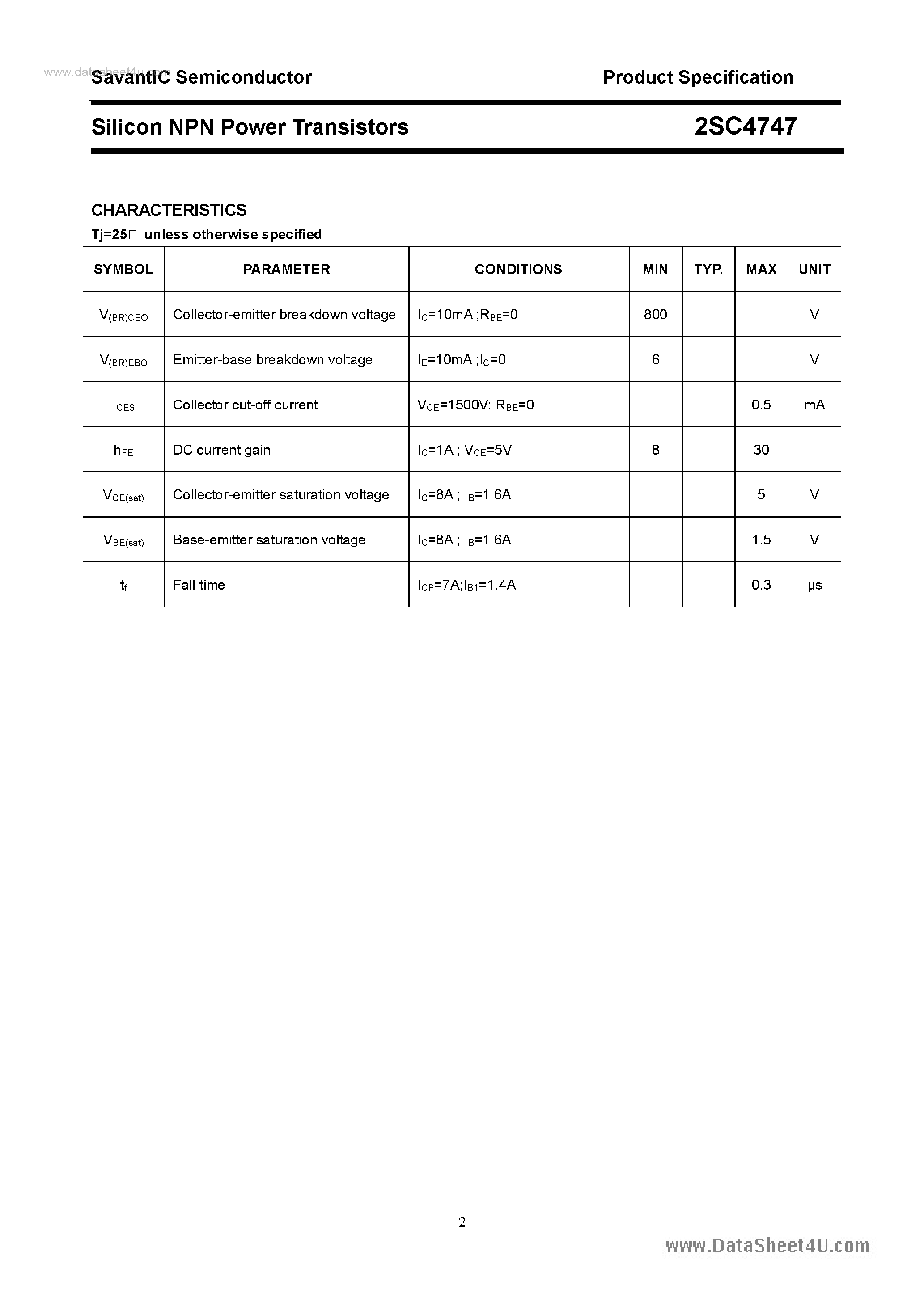 Datasheet 2SC4747 - SILICON POWER TRANSISTOR page 2