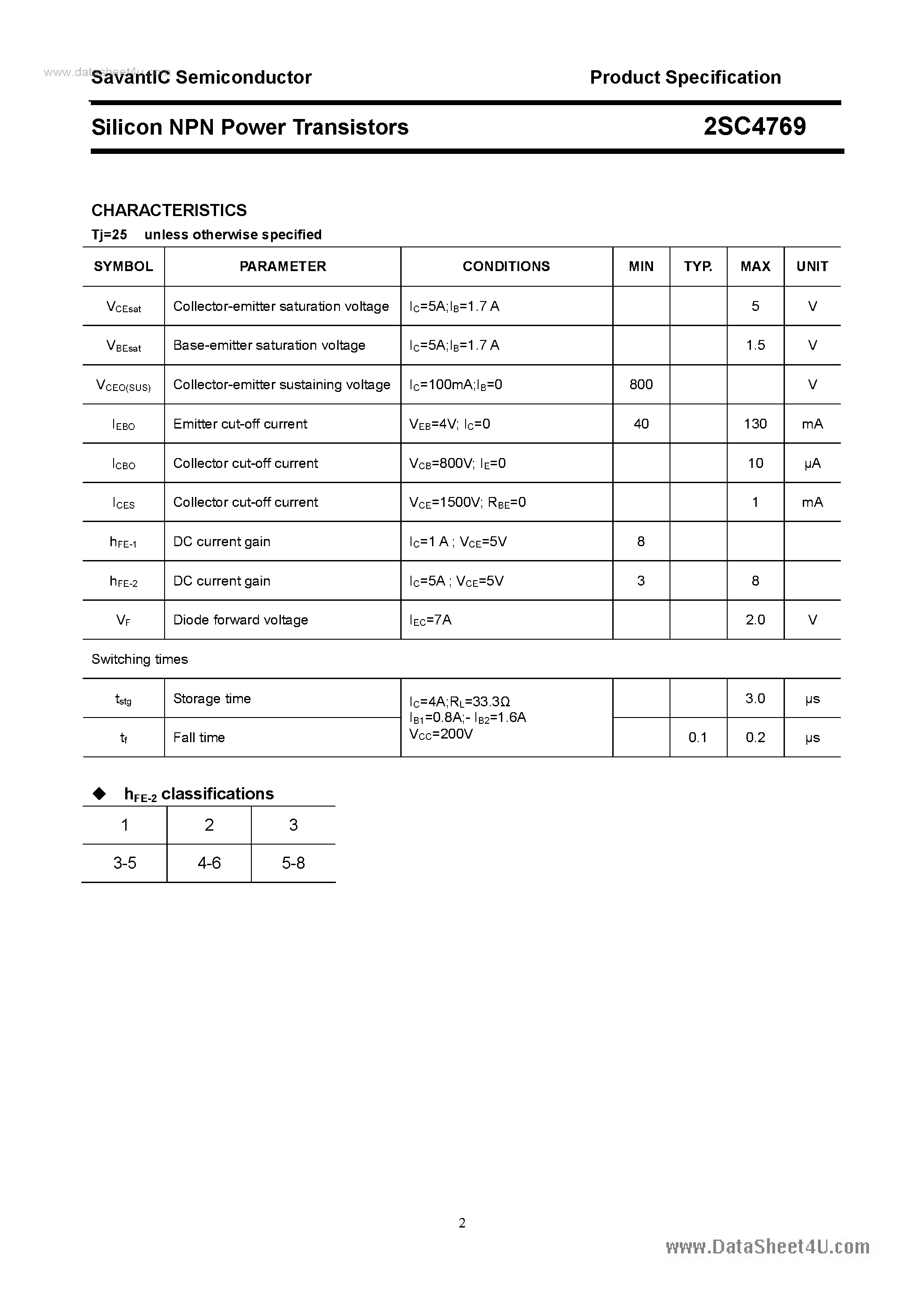 Datasheet 2SC4769 page 2 Datasheet 2SC4769 - SILICON POWER TRANSISTOR page 2