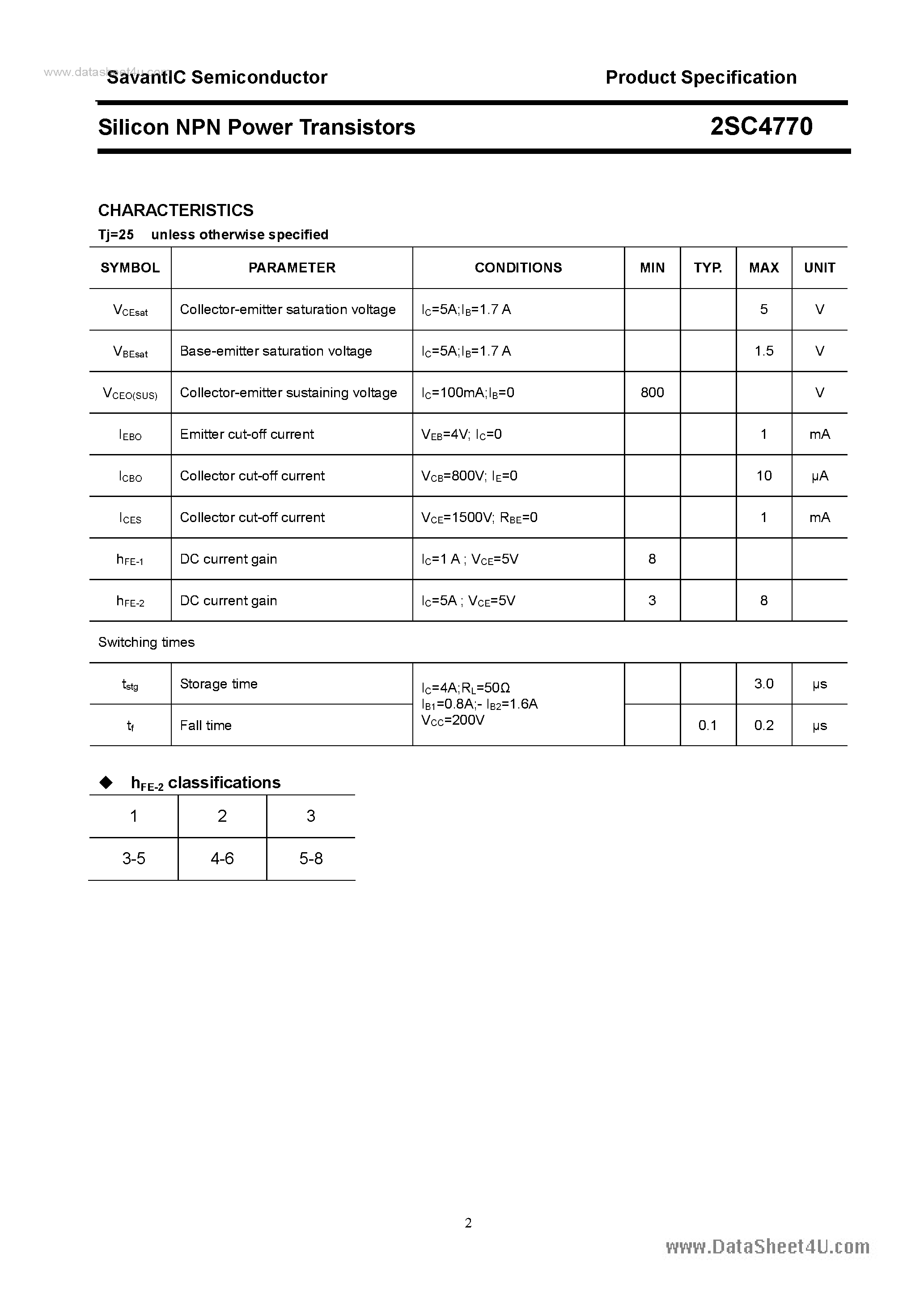Datasheet 2SC4770 page 2 Datasheet 2SC4770 - SILICON POWER TRANSISTOR page 2