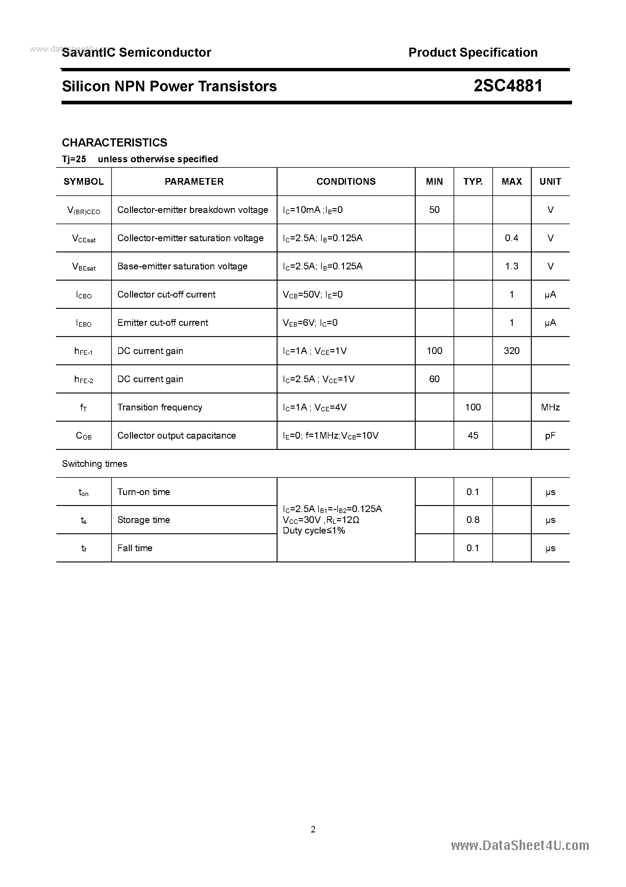 Datasheet 2SC4881 - SILICON POWER TRANSISTOR page 2