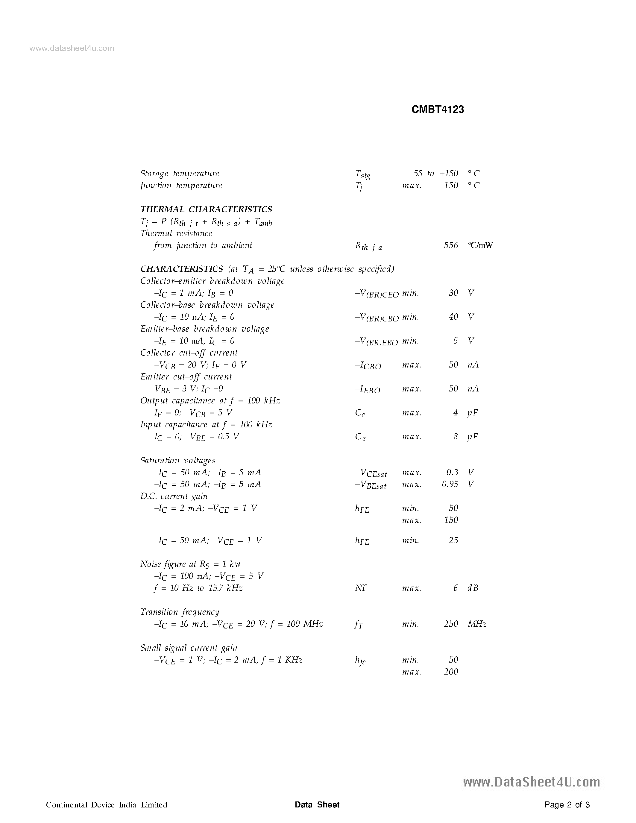 Даташит CMBT4123 - SILICON PLANAR EPITAXIAL TRANSISTORS страница 2