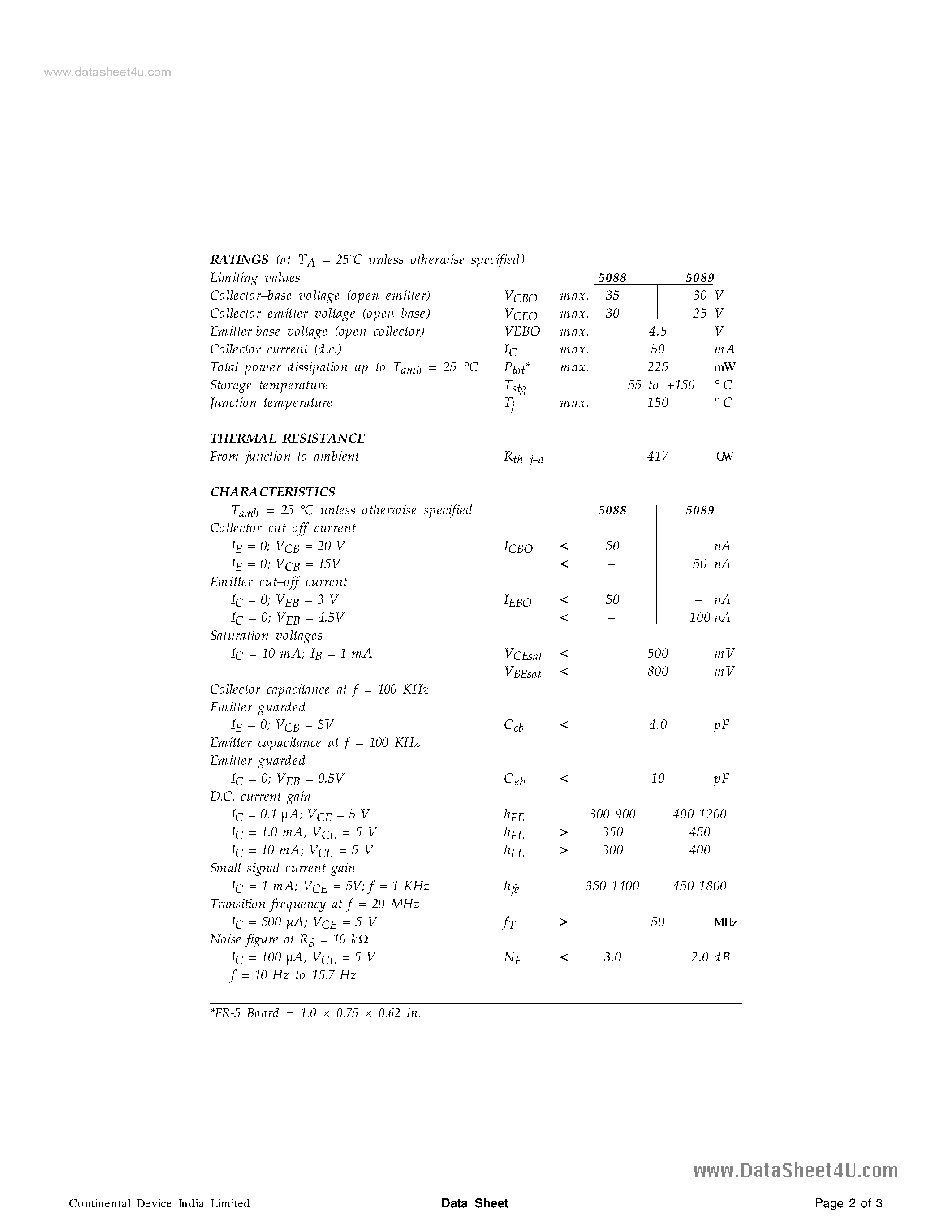 Даташит CMBT5088 - (CMBT5088 / CMBT5089) SILICON PLANAR EPITAXIAL TRANSISTORS страница 2