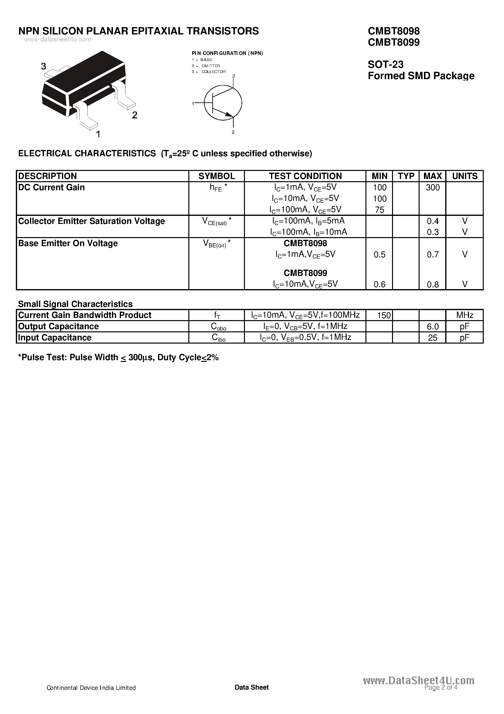 Даташит CMBT8098 - (CMBT8098 / CMBT8099) TRANSISTORS страница 2