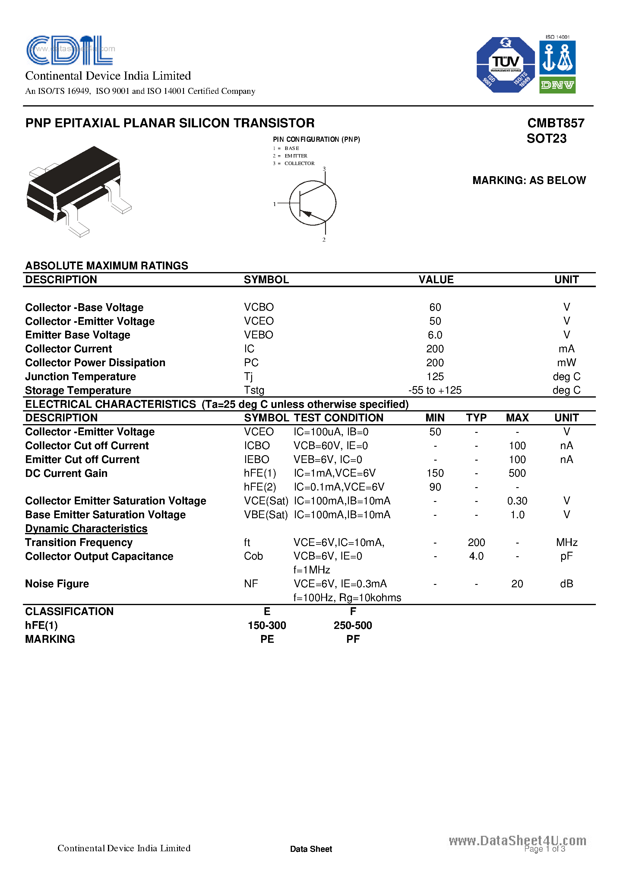 Даташит CMBT857 - TRANSISTORS страница 1