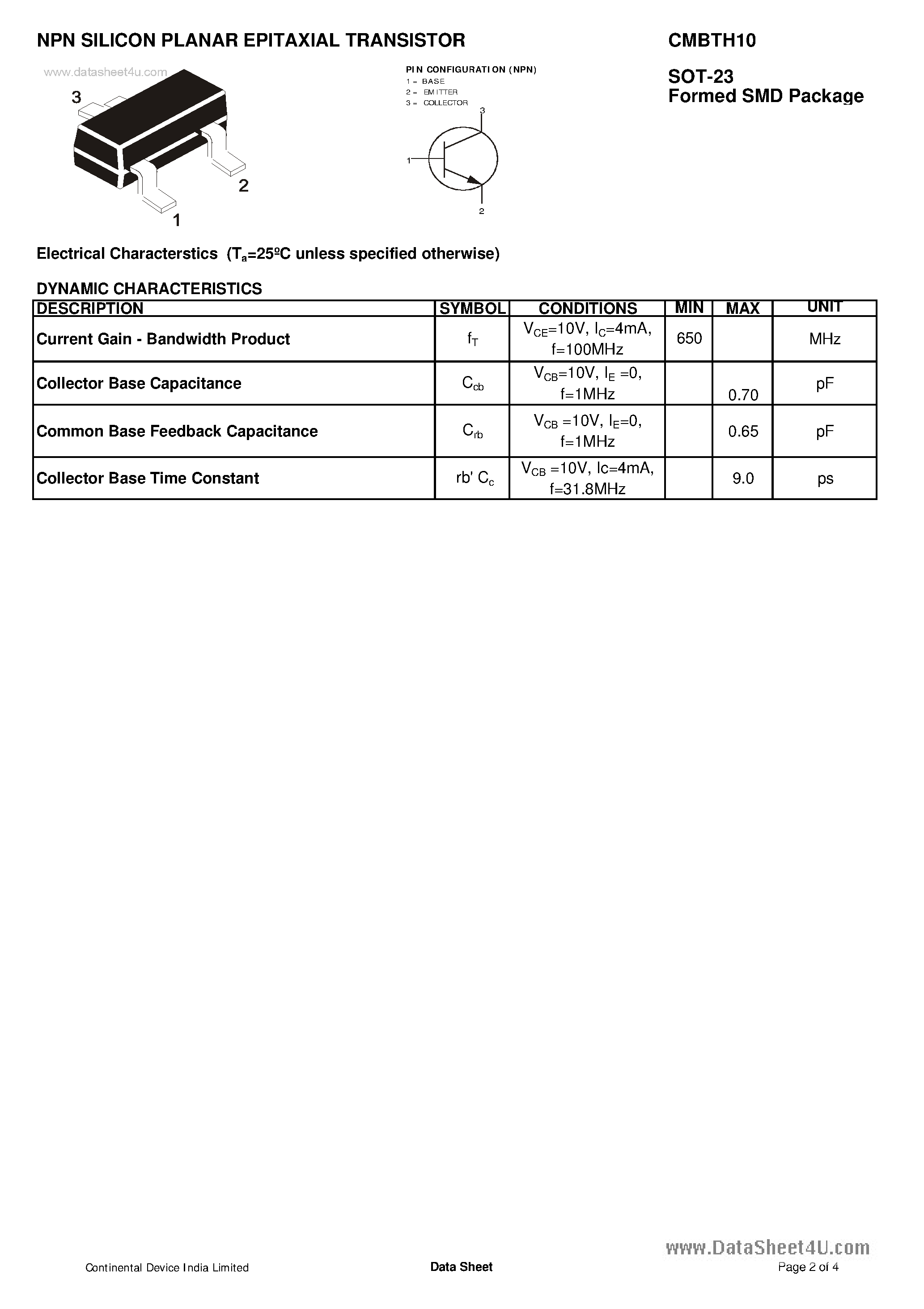 Даташит CMBTH10 - TRANSISTORS страница 2
