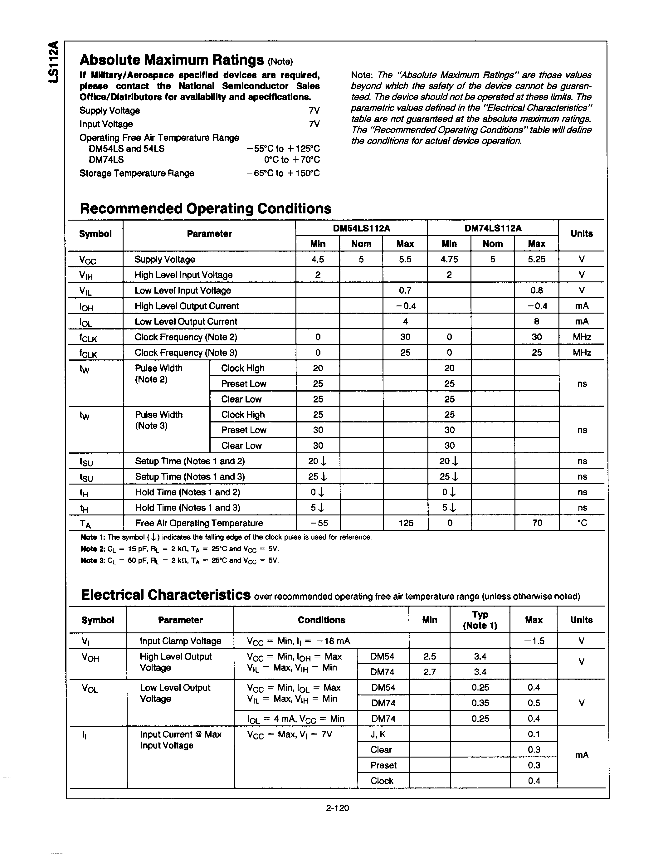 Datasheet DM74LS112A page 2 Datasheet DM74LS112A - NEGATIVE-EDGE-TRIGERED MASTER-SLAVE J-K FLIP-FLOPS page 2
