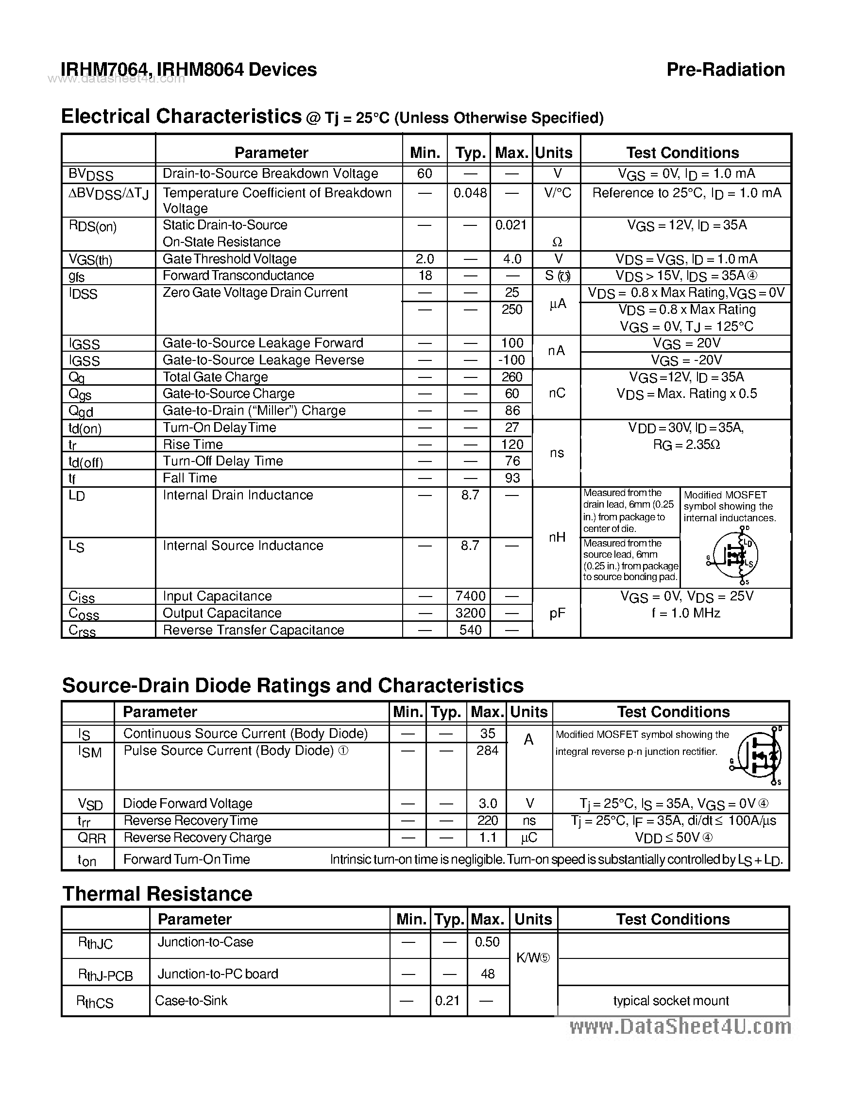 Datasheet IRHM8064 - (IRHM7064 / IRHM8064) TRANSISTOR N-CHANNEL page 2
