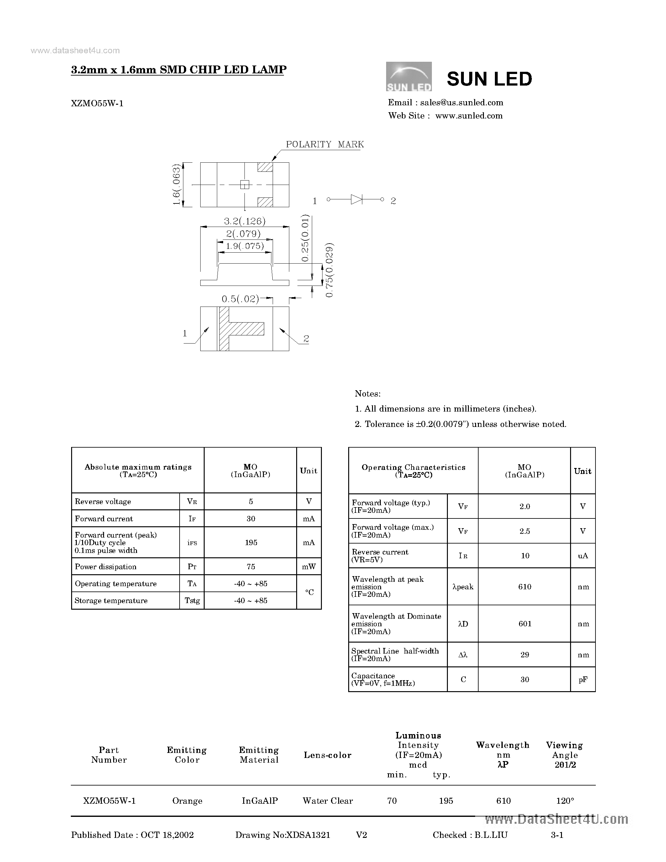 Datasheet XZMO55W-1 - LED page 1