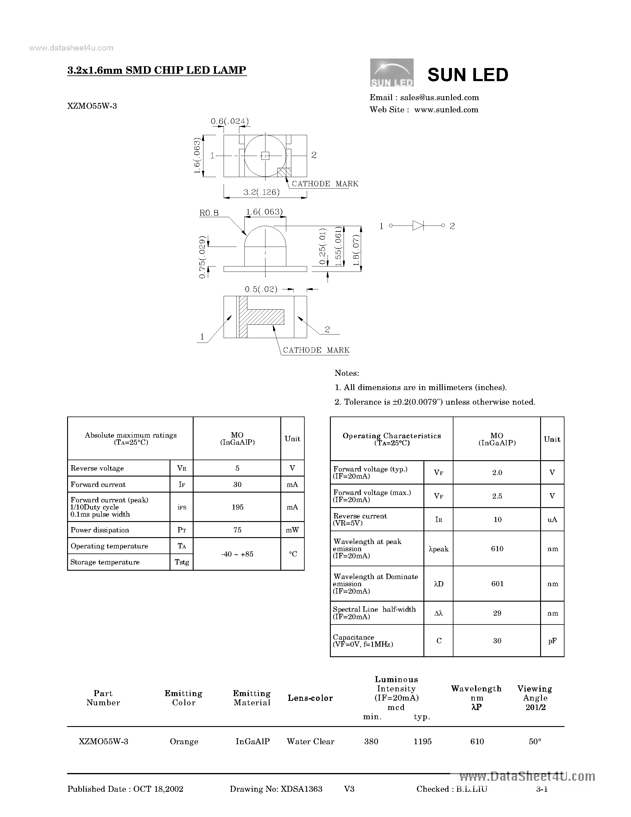 Datasheet XZMO55W-3 - LED page 1