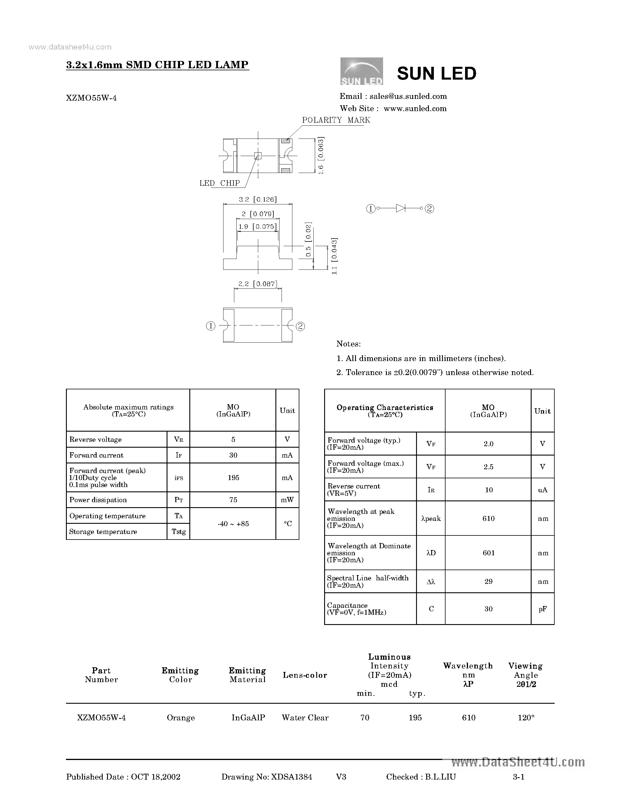 Datasheet XZMO55W-4 page 1 Datasheet XZMO55W-4 - LED page 1