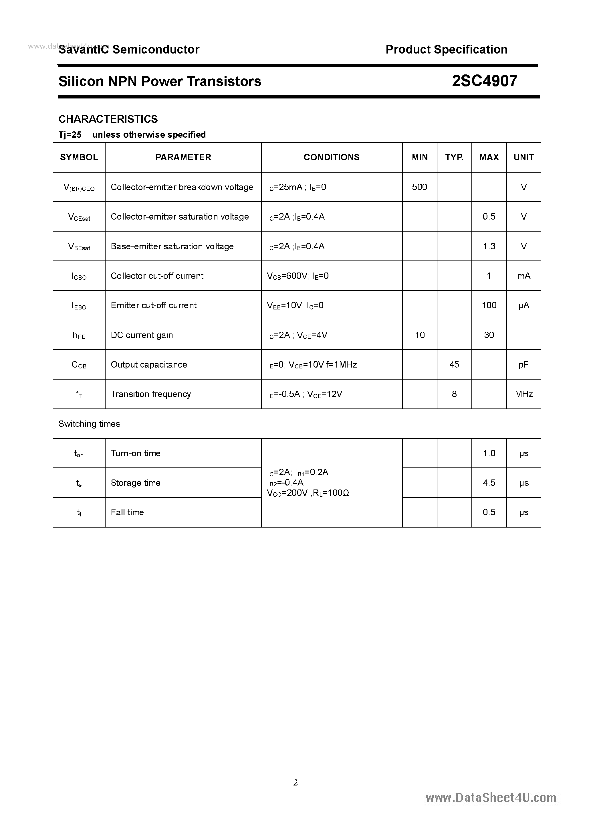 Datasheet 2SC4907 - SILICON POWER TRANSISTOR page 2