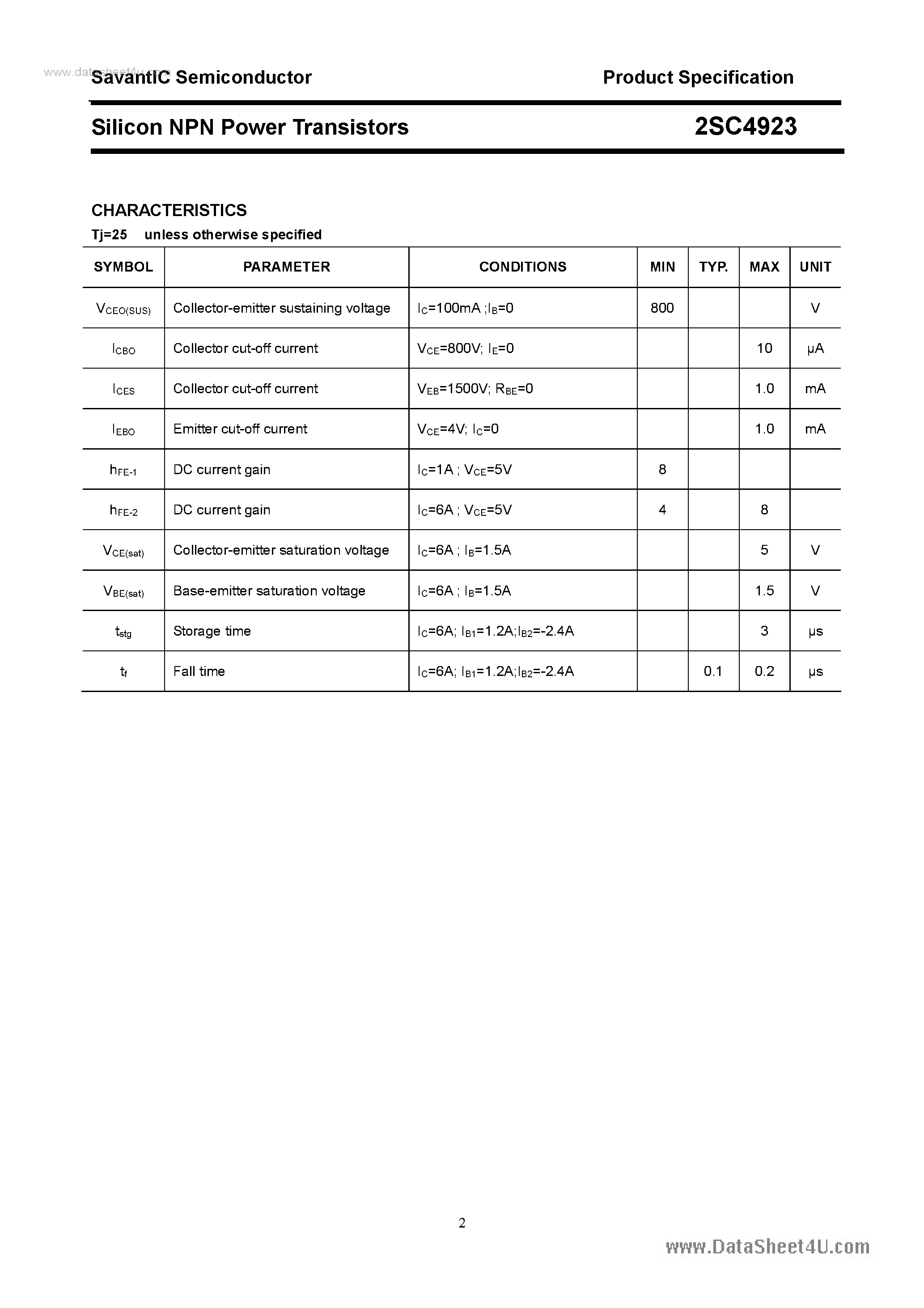 Datasheet 2SC4923 - SILICON POWER TRANSISTOR page 2