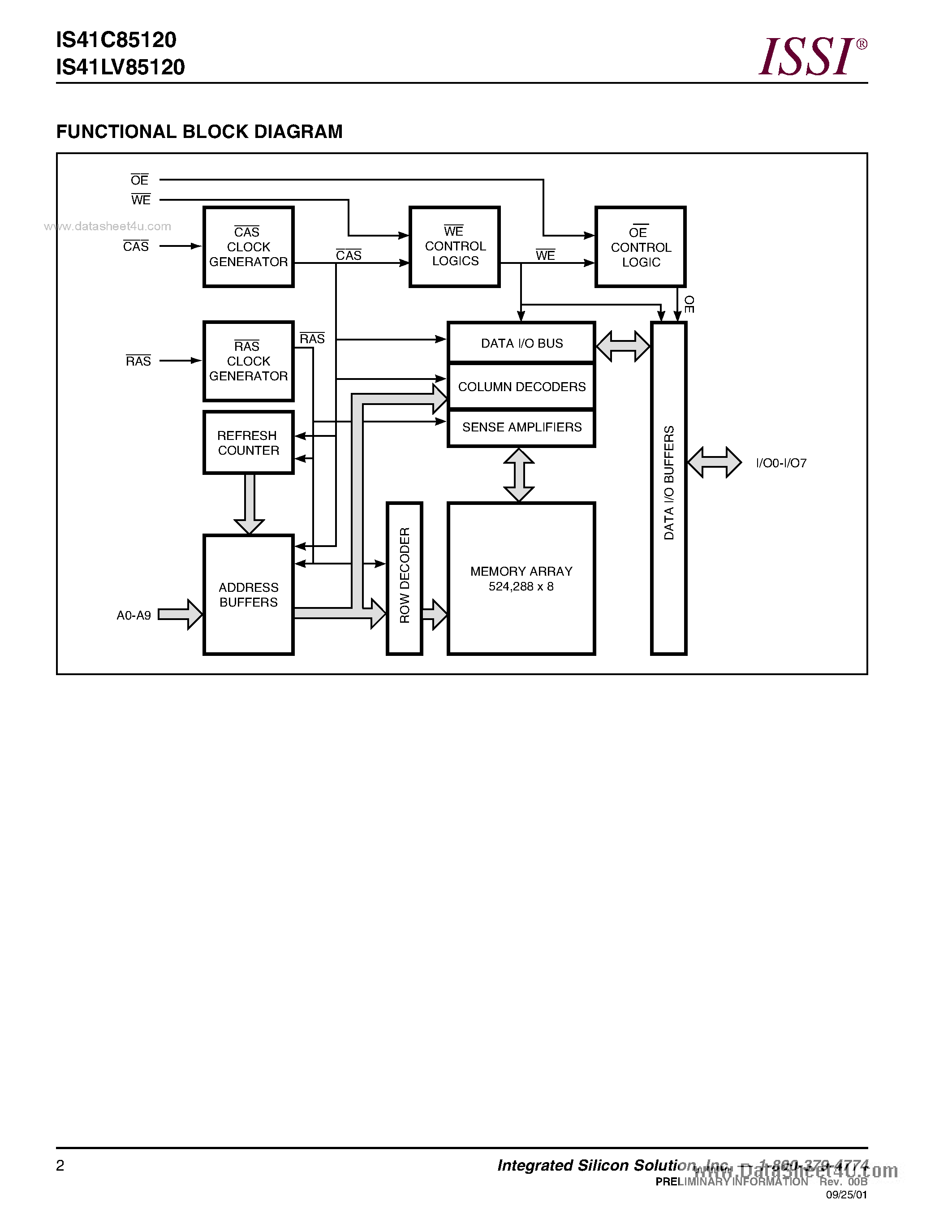 Даташит IS41C85120 - 512K x 8 (4-MBIT) DYNAMIC RAM страница 2
