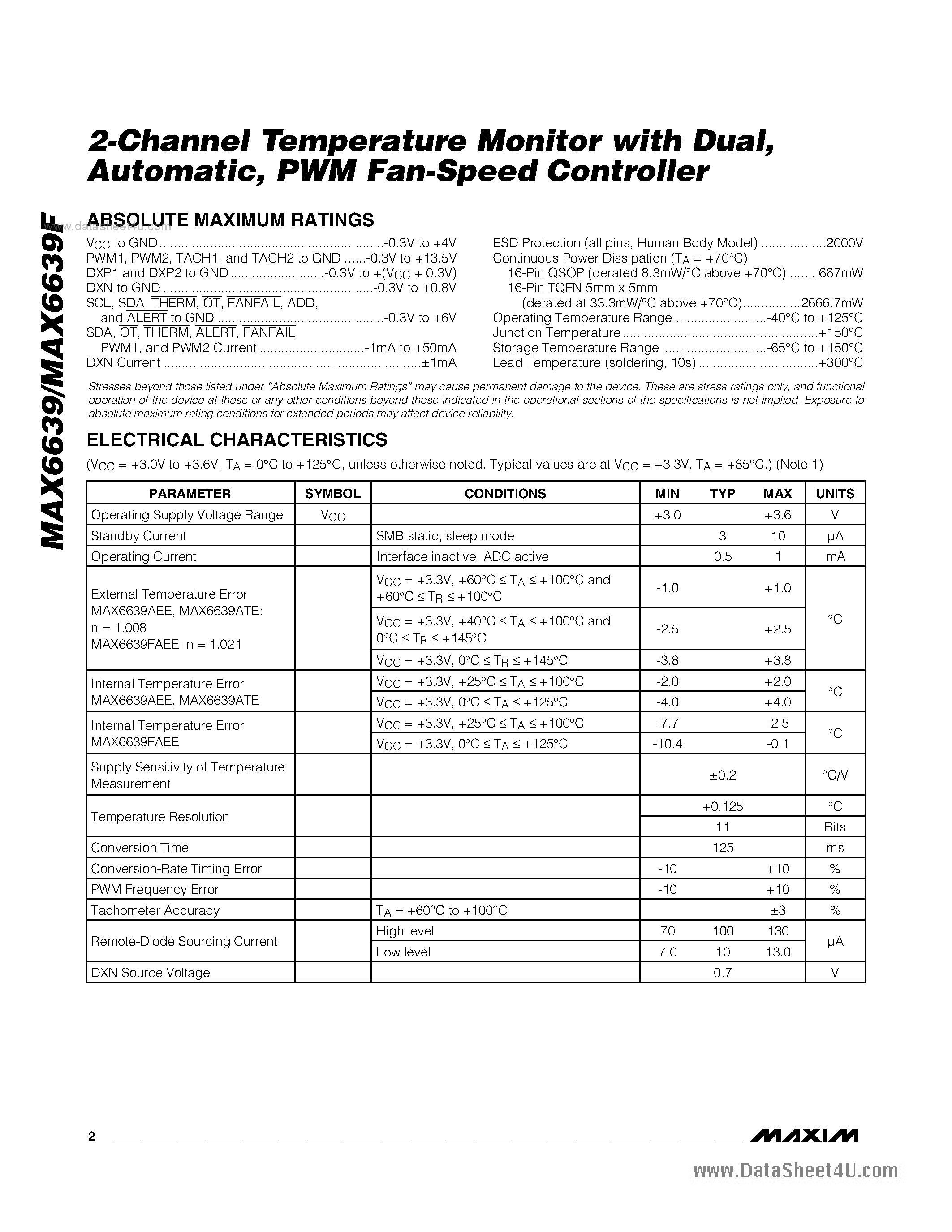 Datasheet MAX6639F - 2-Channel Temperature Monitor page 2