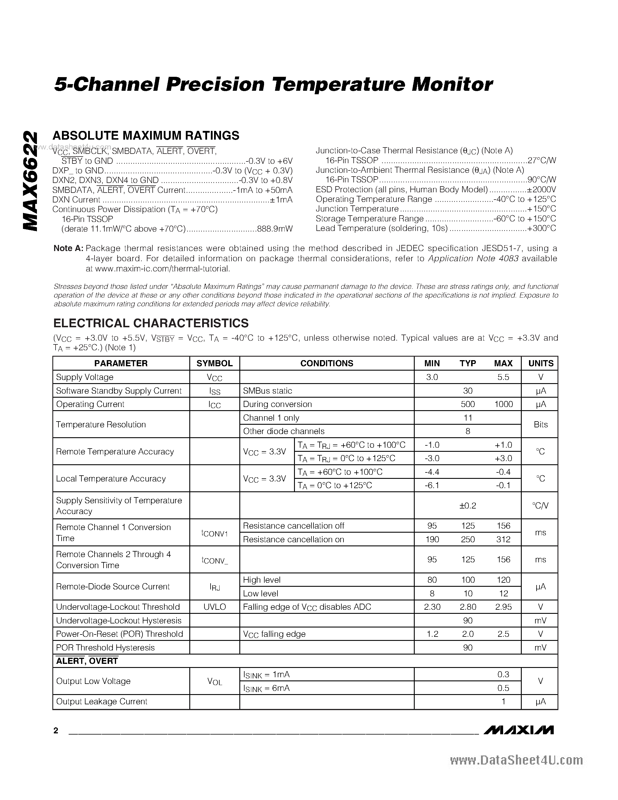 Datasheet MAX6622 - 5-Channel Precision Temperature Monitor page 2