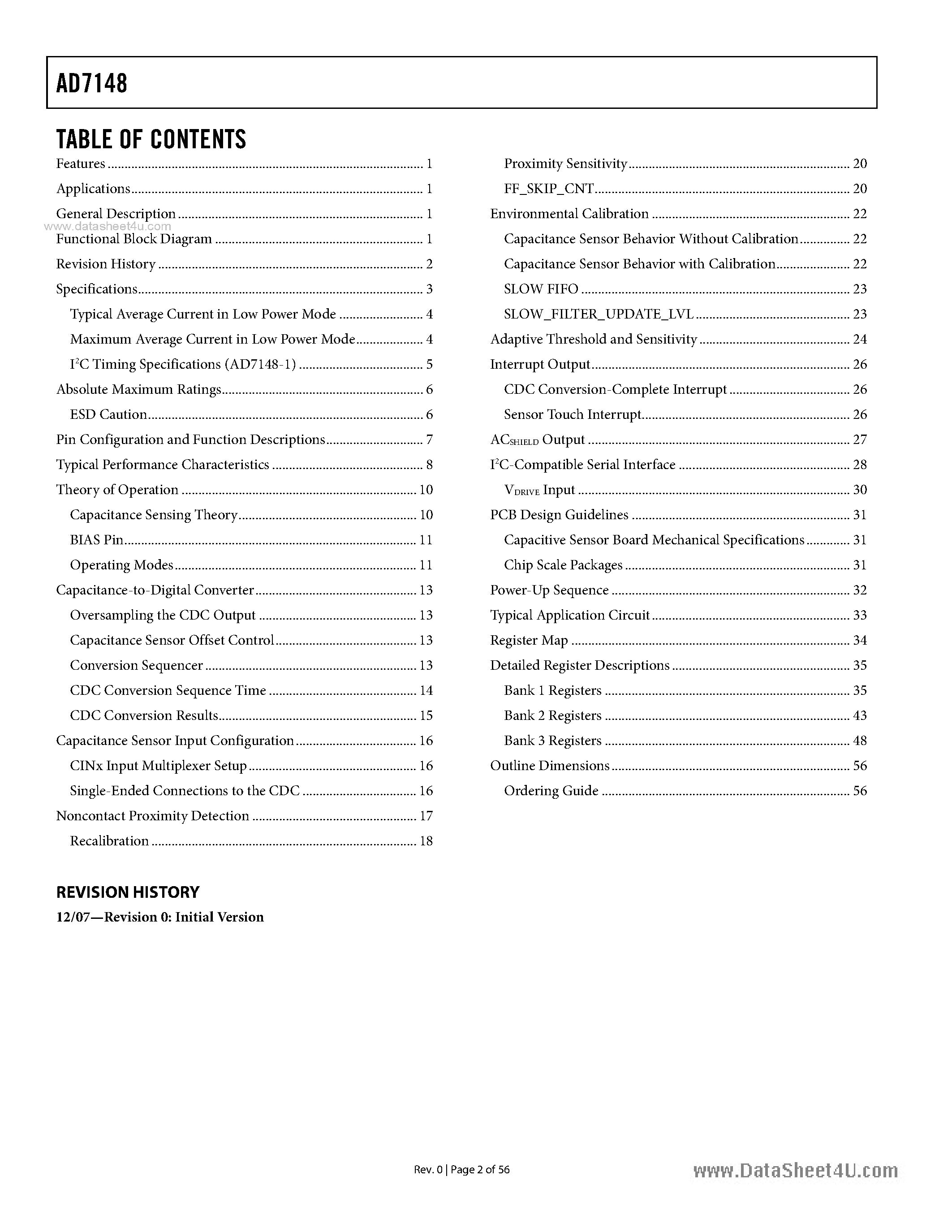 Datasheet AD7148 - Programmable Touch Controller page 2