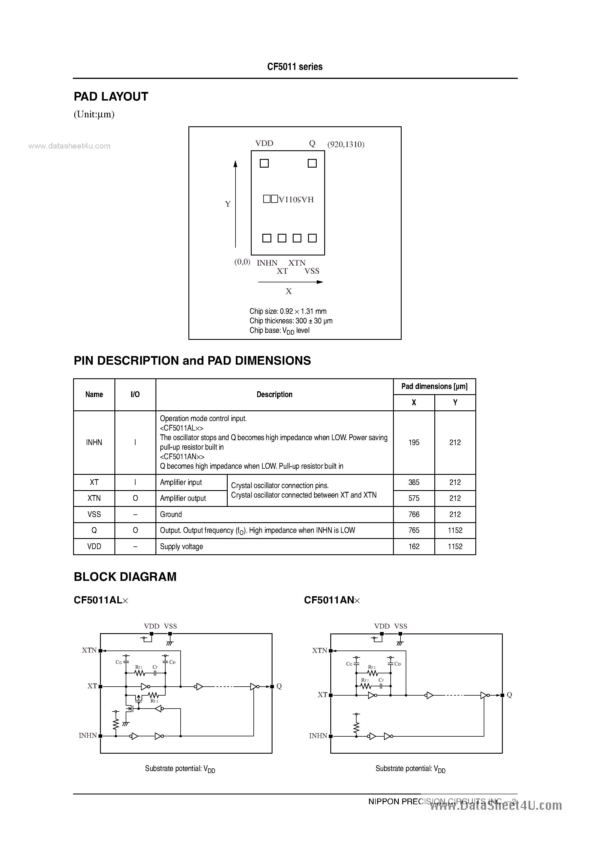 Даташит на микросхему CF5011 страница 2 Даташит CF5011 - 1.8V Crystal Oscillator Module ICs страница 2