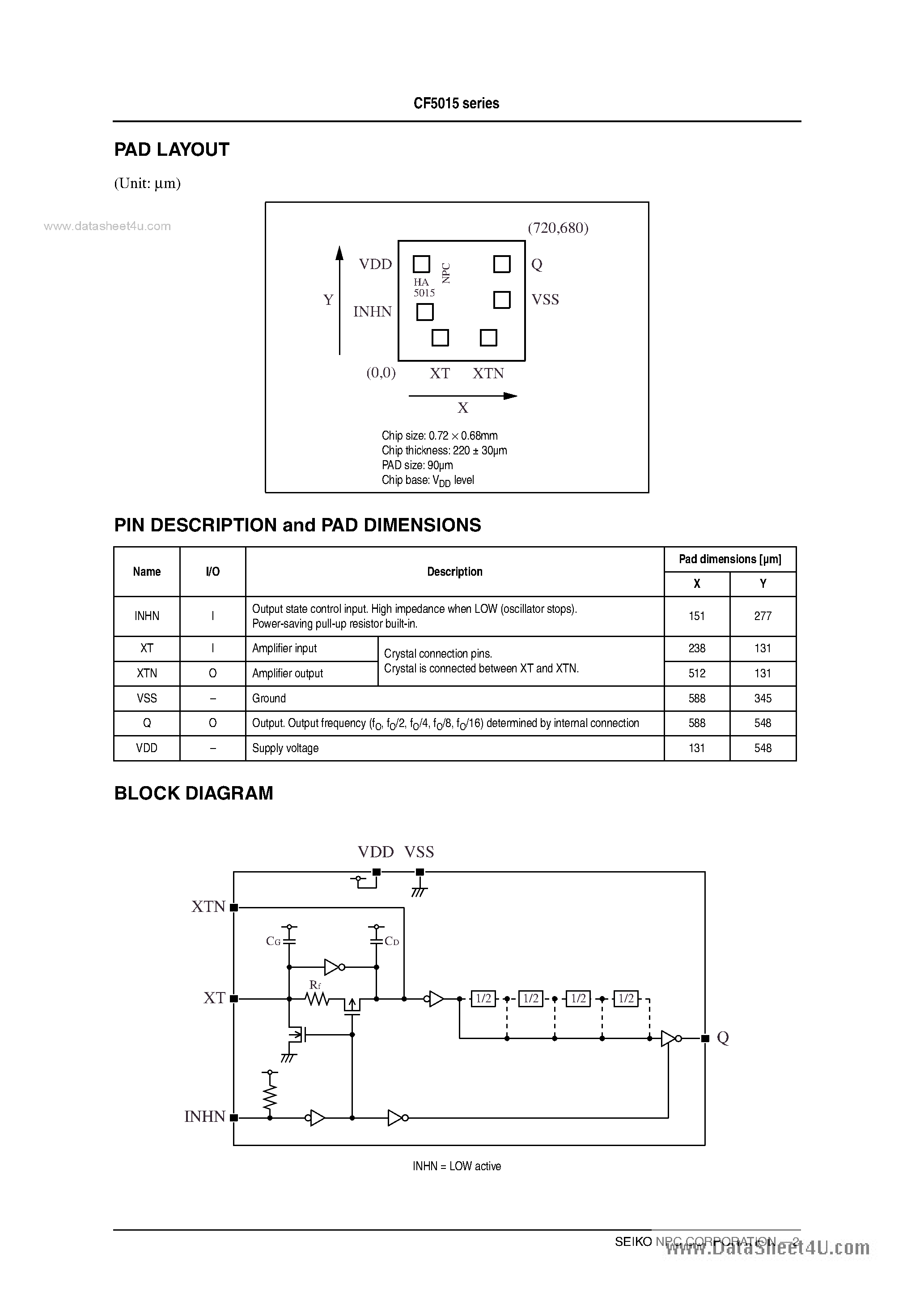 Даташит на микросхему CF5015 страница 2 Даташит CF5015 - 2.5V Operation Fundamental Frequency Crystal Oscillator Module ICs страница 2