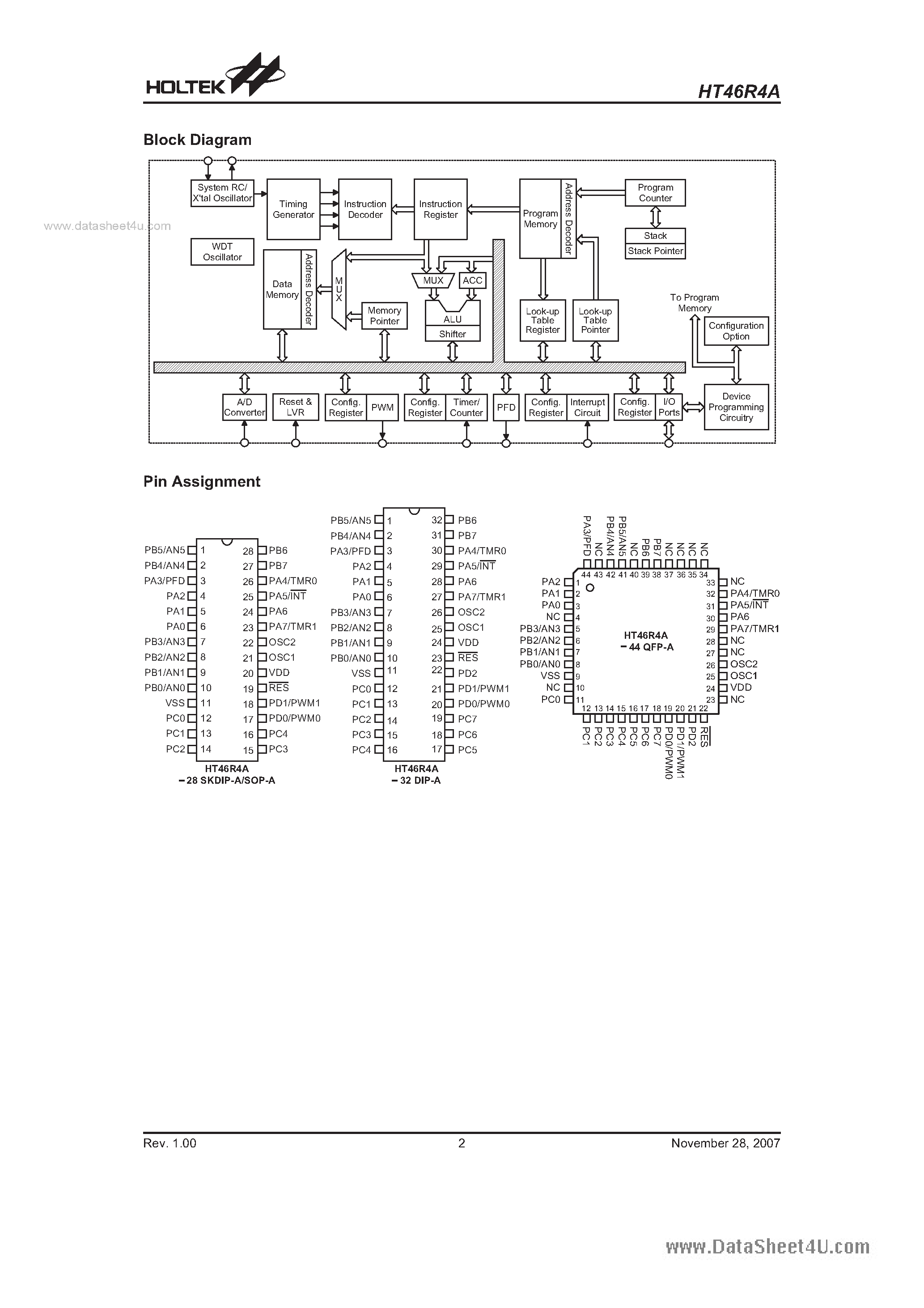 Даташит на микросхему HT46R4A страница 2 Даташит HT46R4A - Cost-Effective A/D Type 8-Bit MCU страница 2