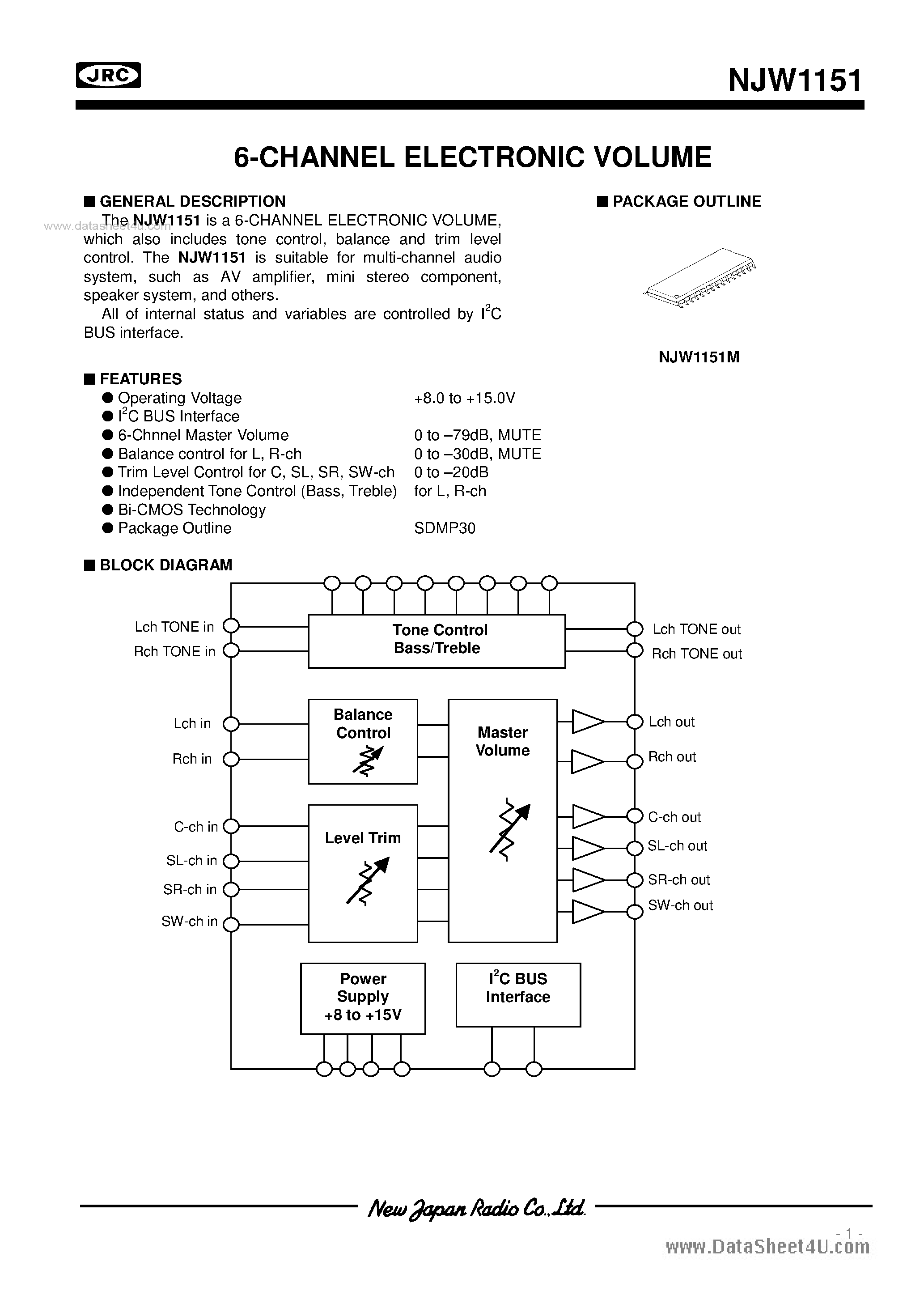Datasheet NJW1151 - 6-CHANNEL ELECTRONIC VOLUME page 1