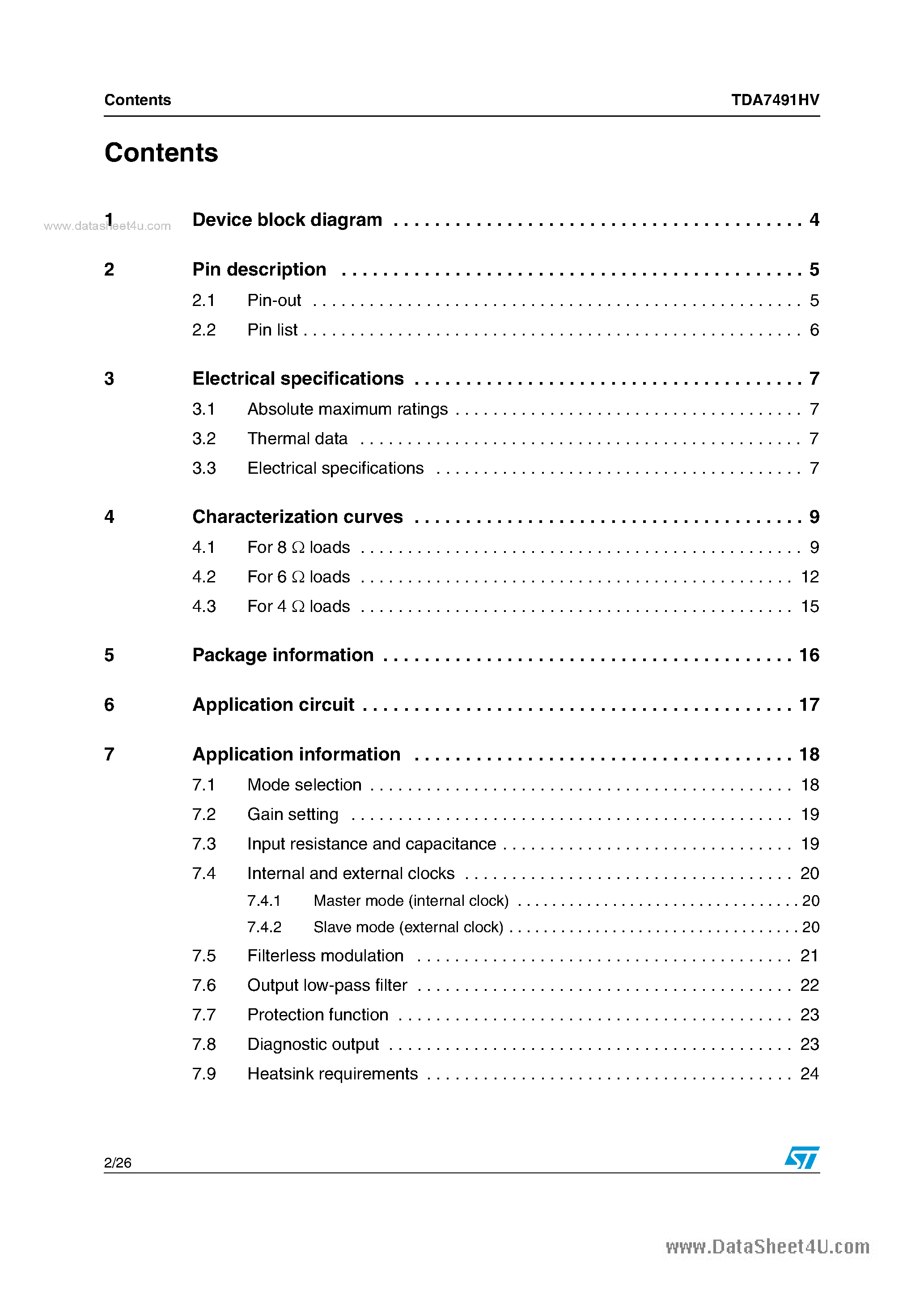 Datasheet TDA7491HV - dual BTL class-D audio amplifier page 2