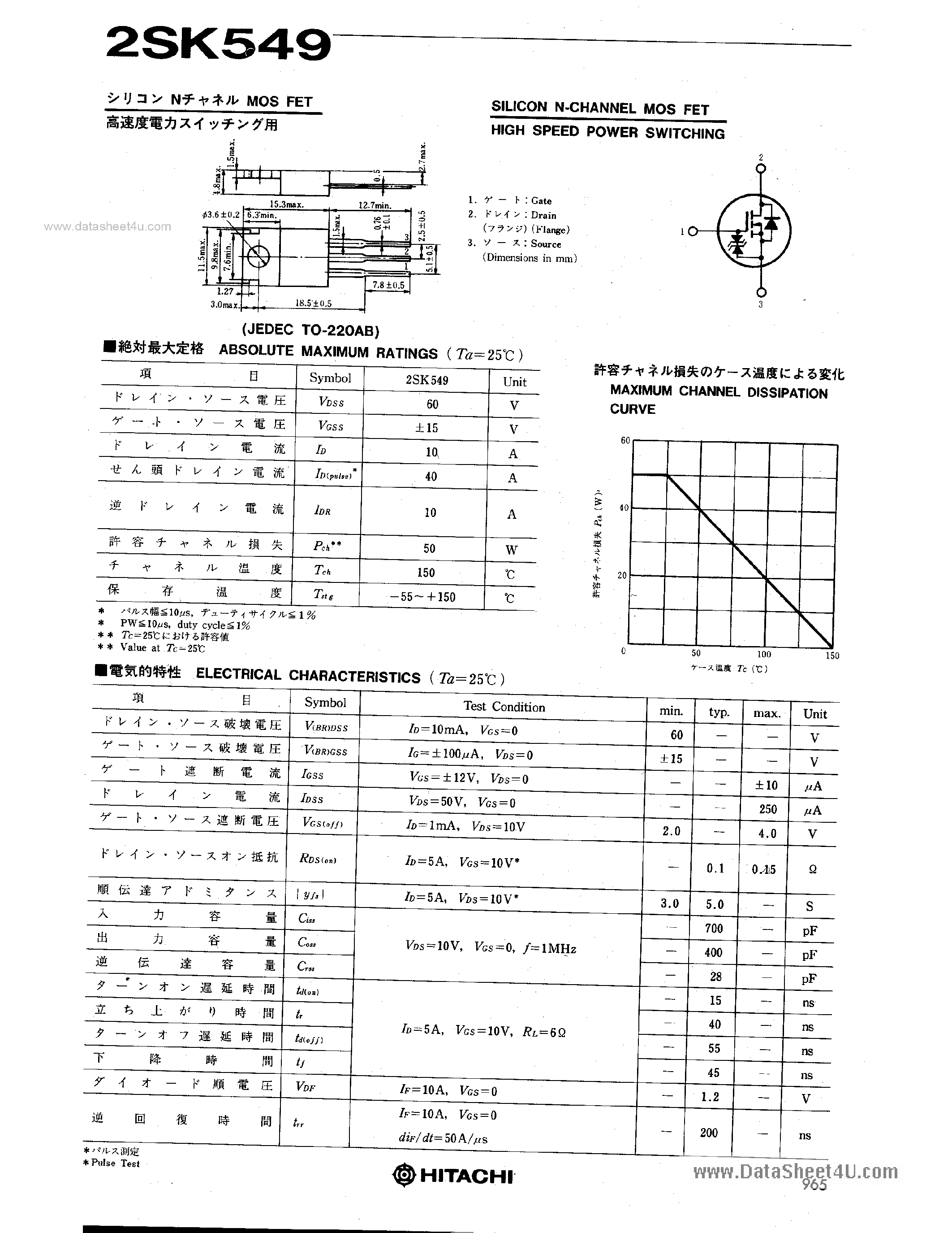 Datasheet 2SK549 - HIGH SPEED POWER SWITCHING page 1