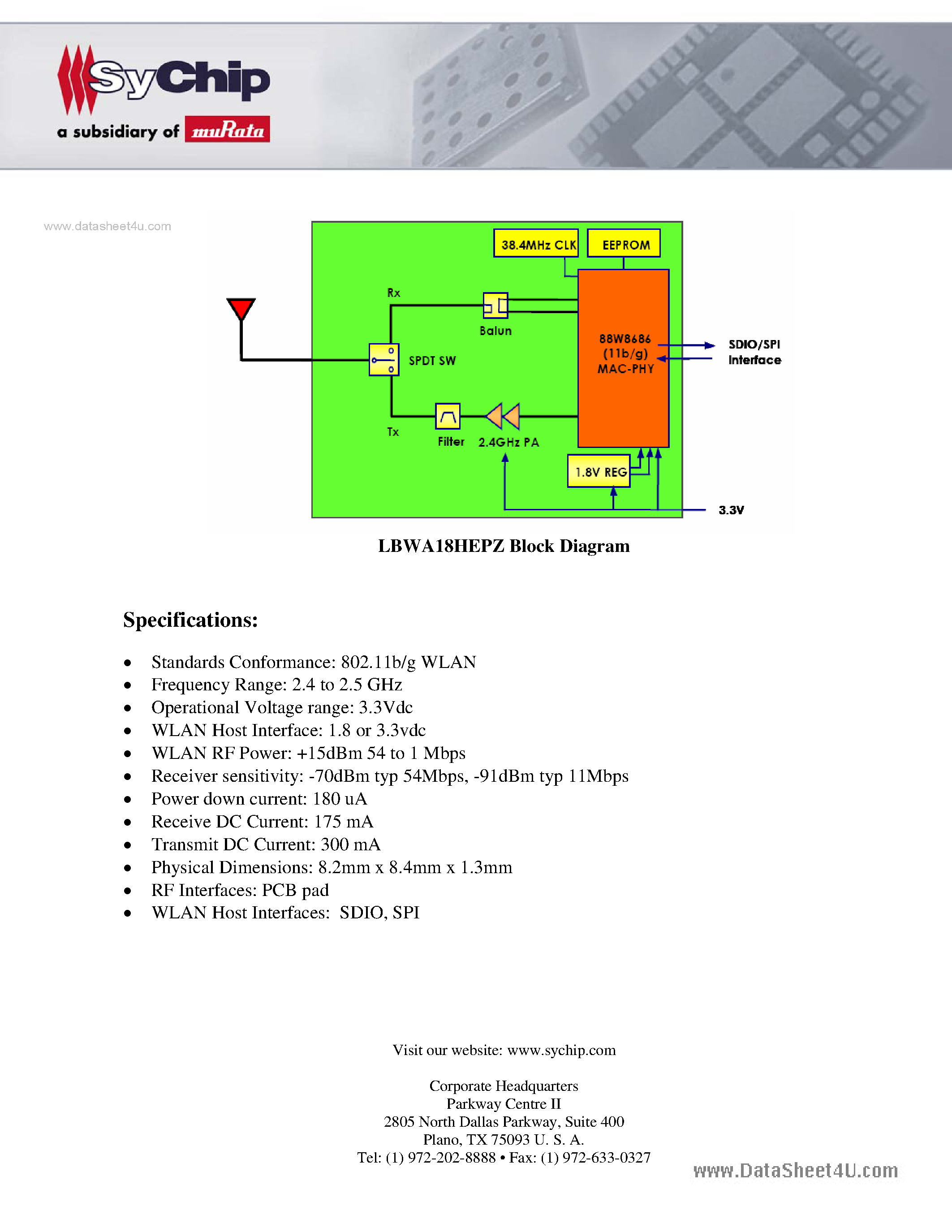 Datasheet LBWA18HEPZ page 2 Datasheet LBWA18HEPZ - Wlan 802.11b/g Module page 2
