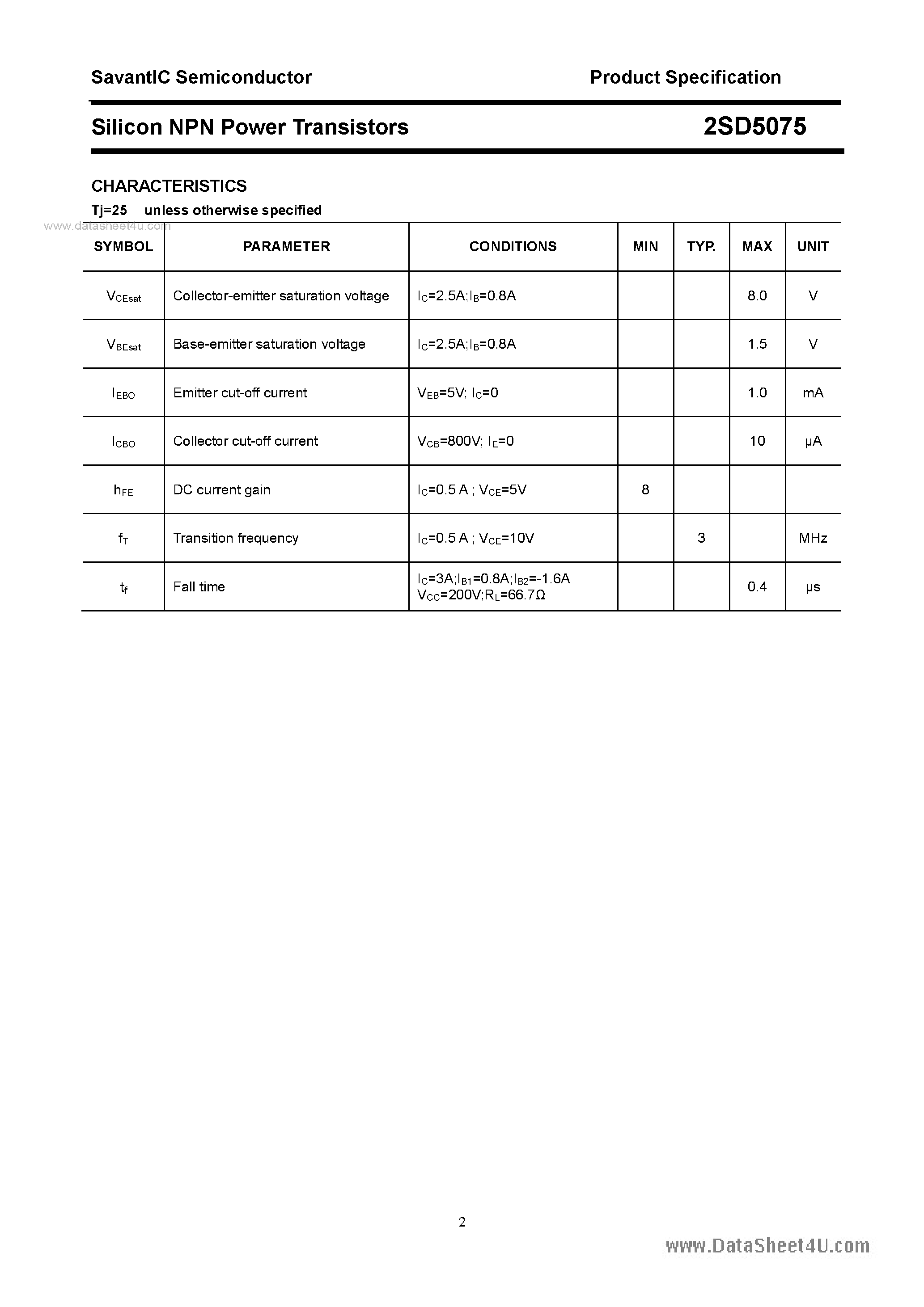 Даташит 2SD5075 - Silicon NPN Power Transistors страница 2