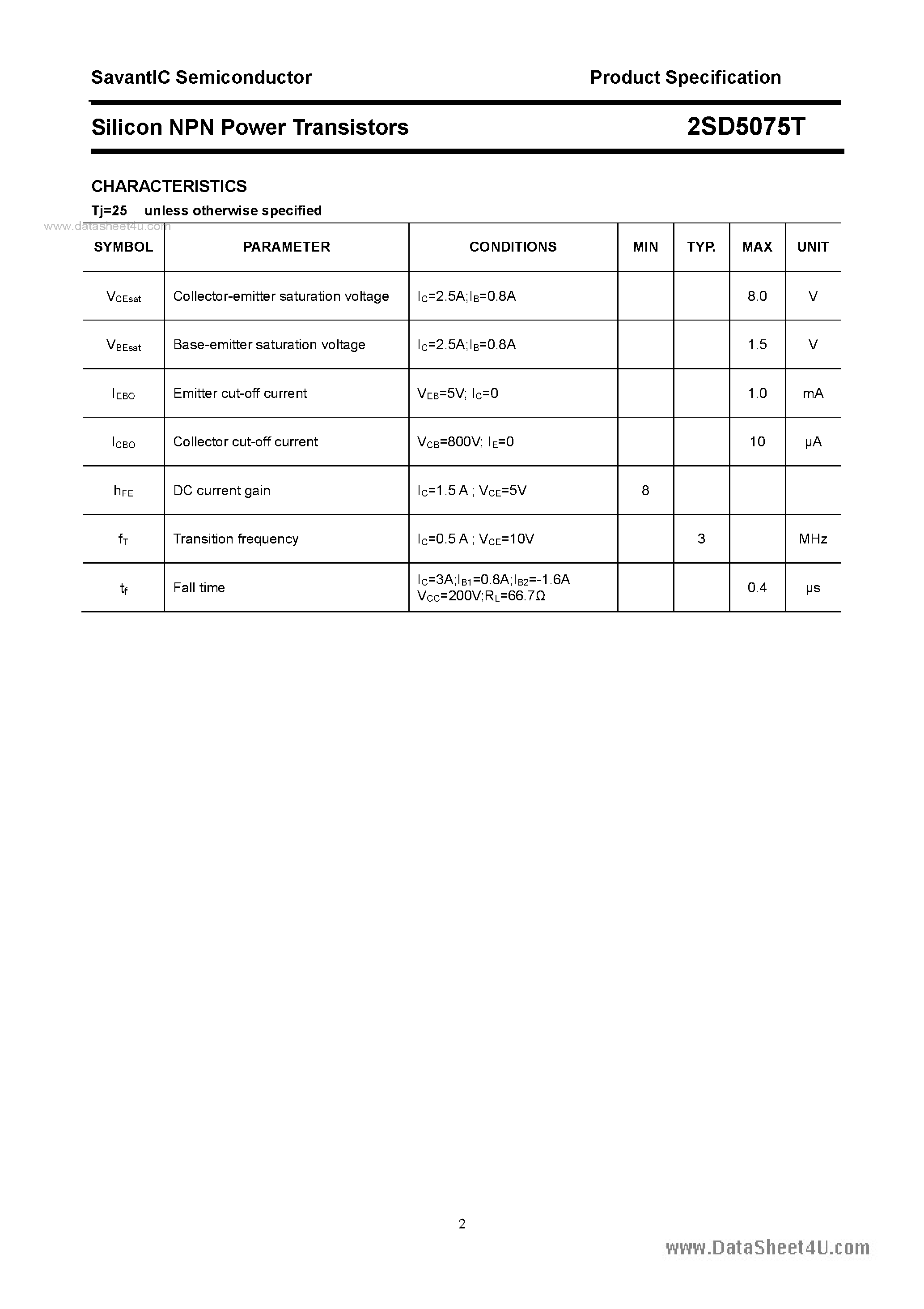 Даташит 2SD5075T - Silicon NPN Power Transistors страница 2