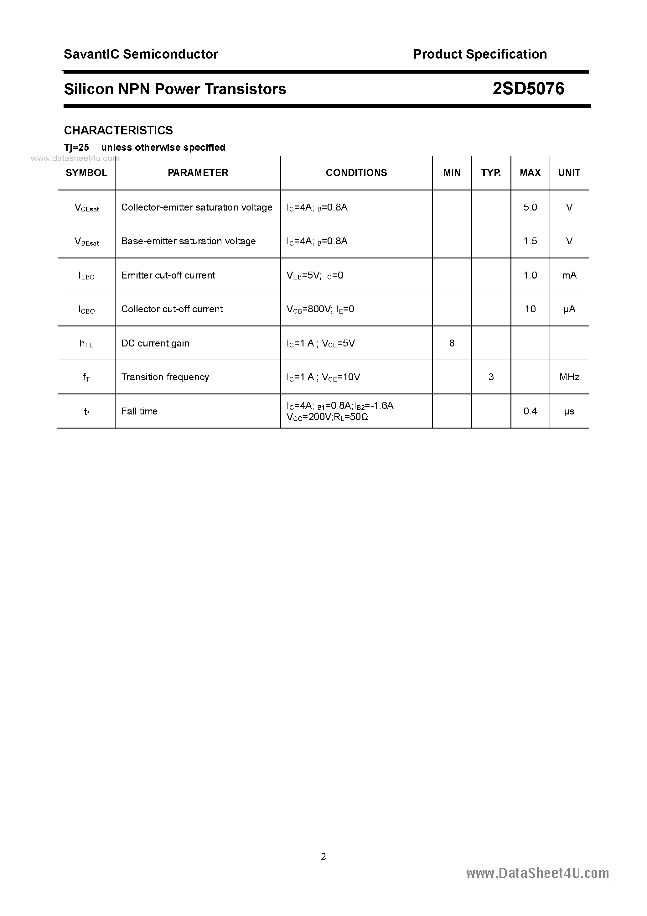 Даташит 2SD5076 - Silicon NPN Power Transistors страница 2