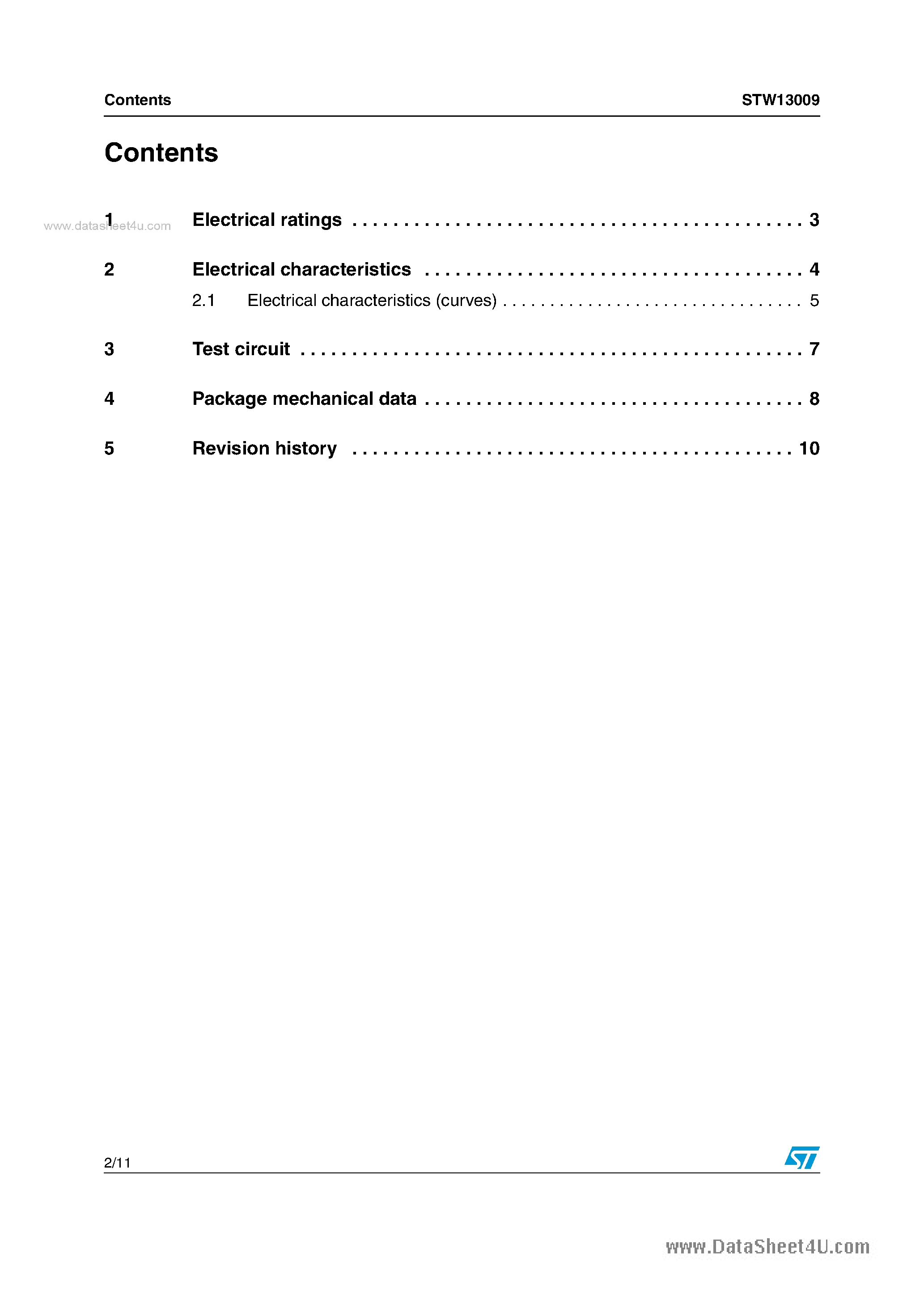 Datasheet STW13009 page 2 Datasheet STW13009 - High Voltage Fast Switching NPN Power Transistor page 2