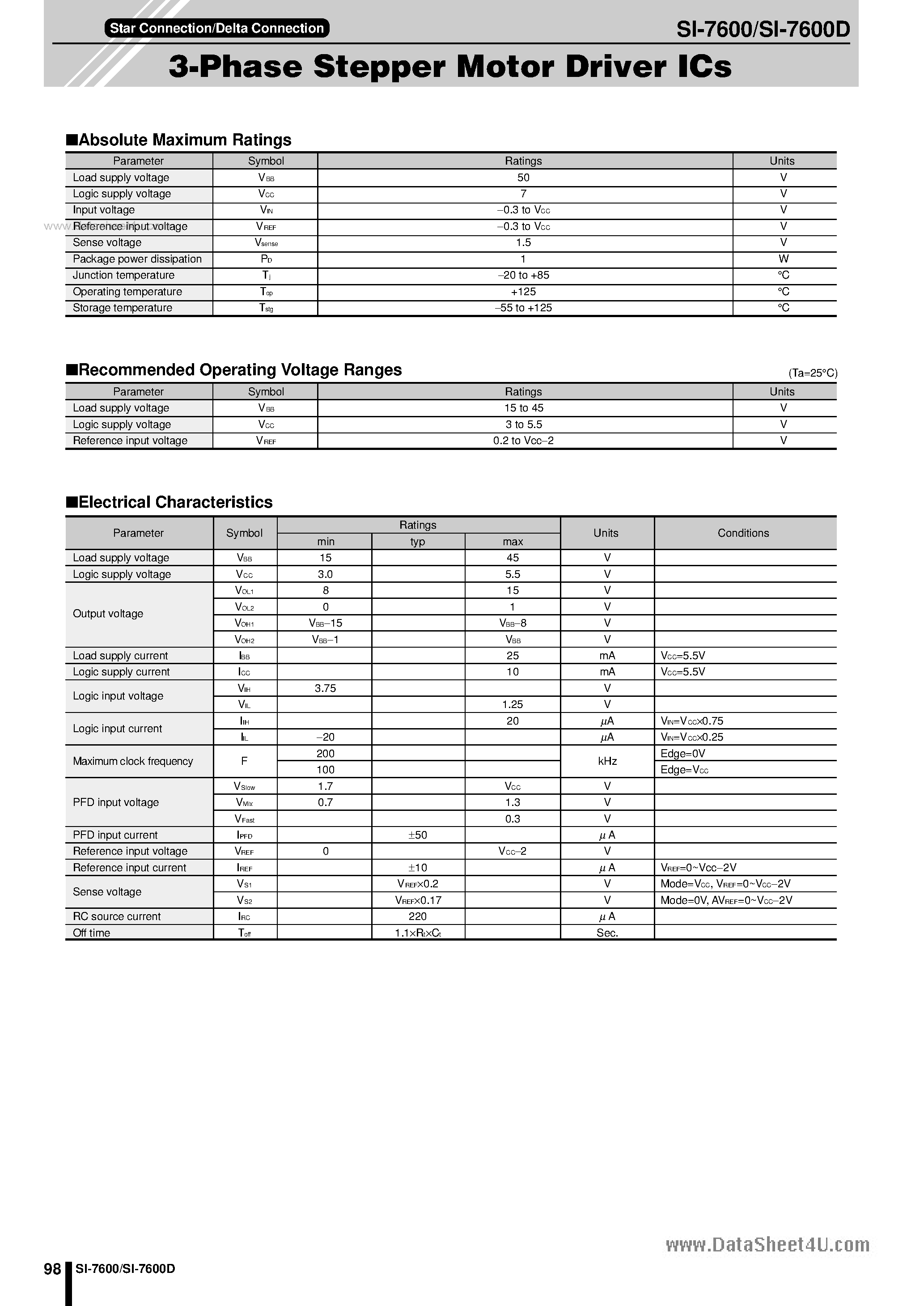 Даташит SI7600 - 3-Phase Stepper Motor Driver ICs страница 1