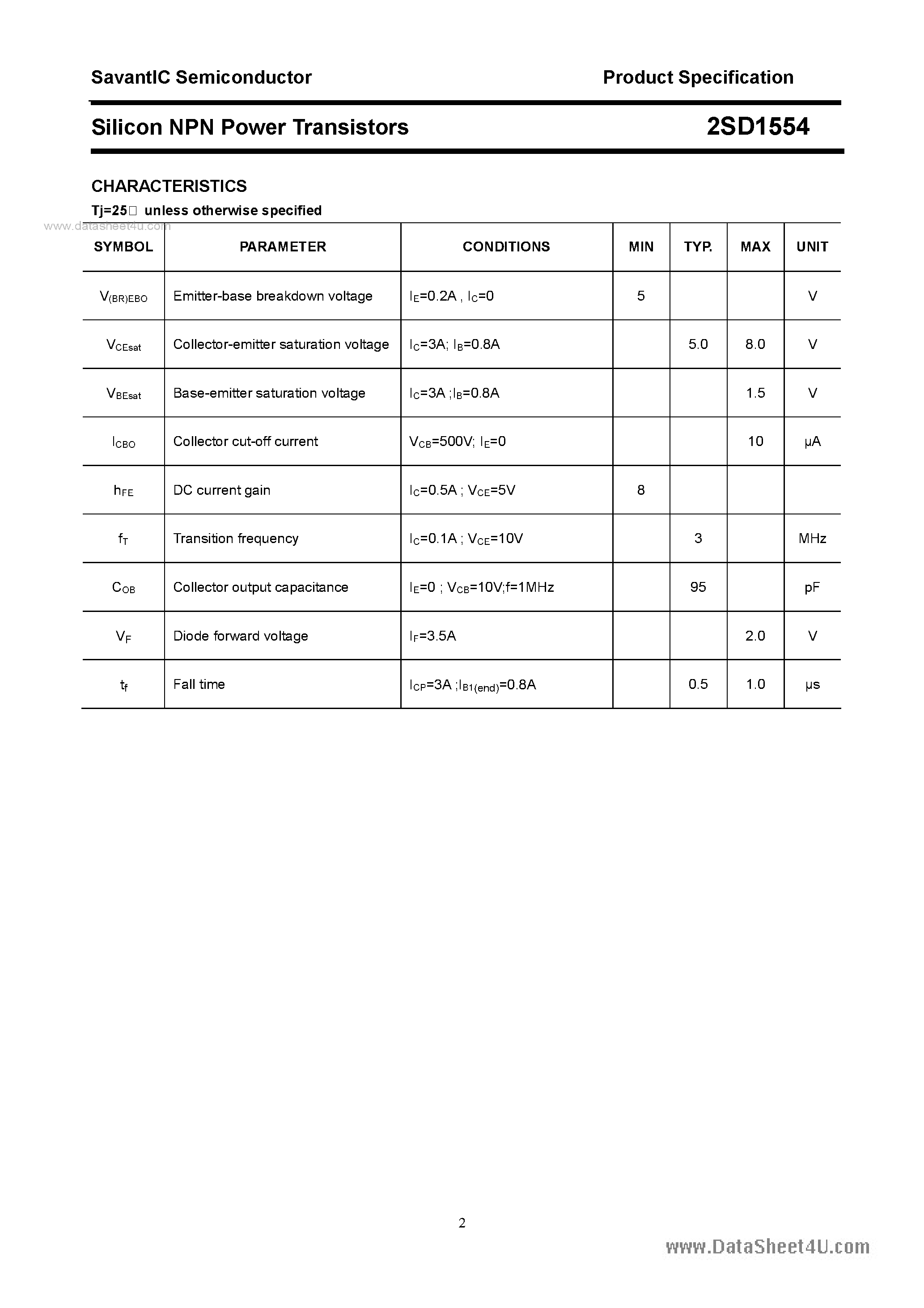 Datasheet 2SD1554 - Silicon NPN Power Transistors page 2