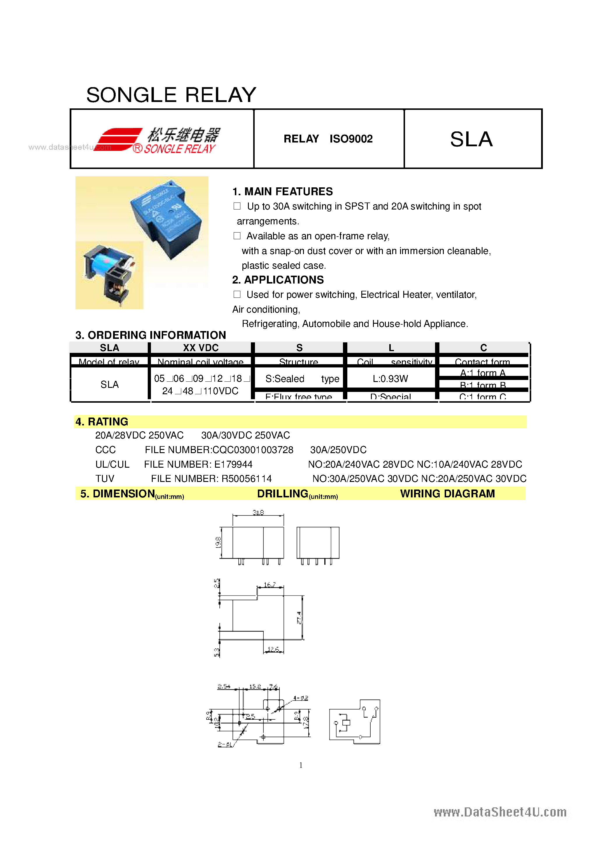 Datasheet SLA-05 - (SLA-xx) Songle Relay page 1