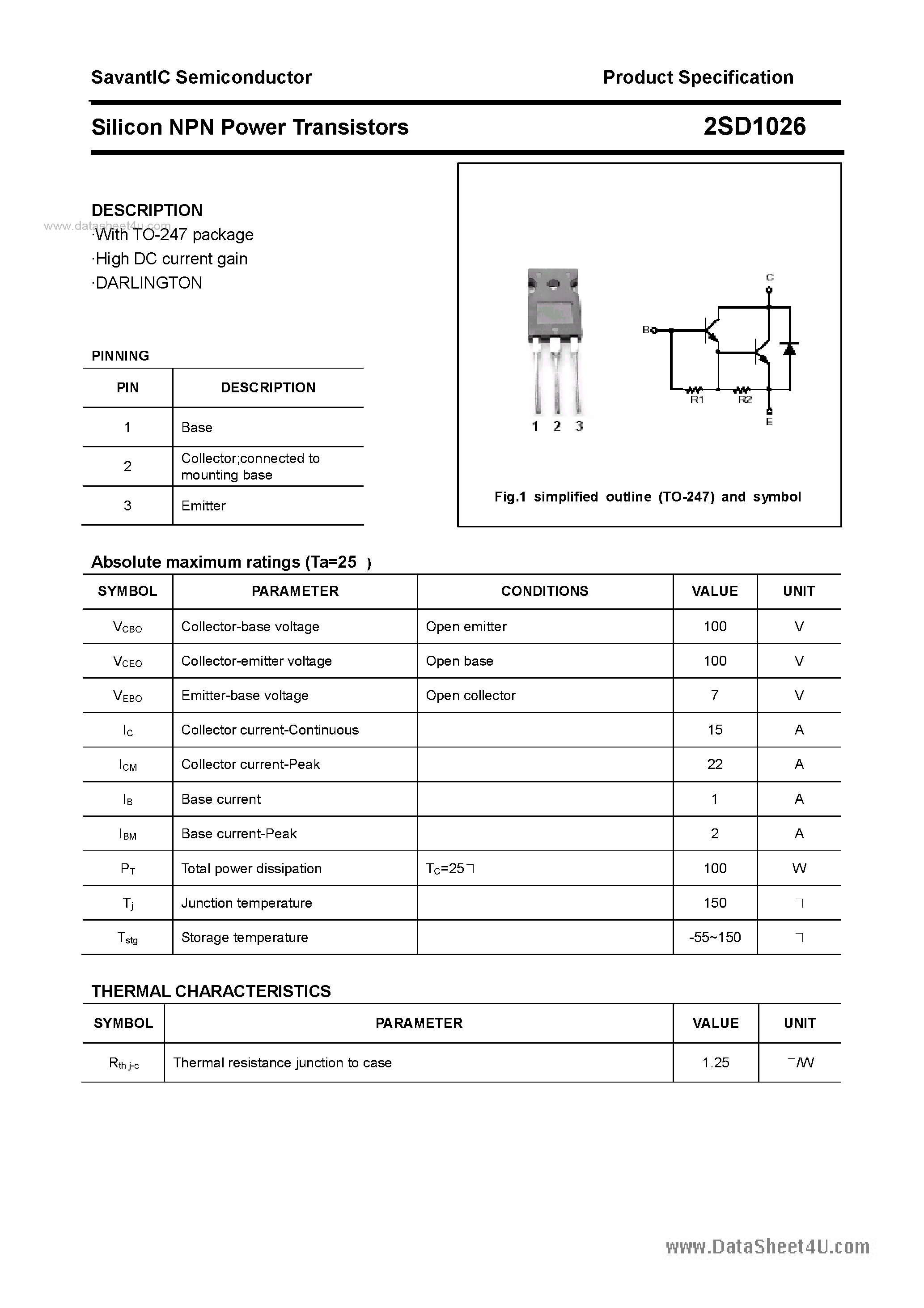 Даташит на микросхему 2SD1026 страница 1 Даташит 2SD1026 - SILICON POWER TRANSISTOR страница 1