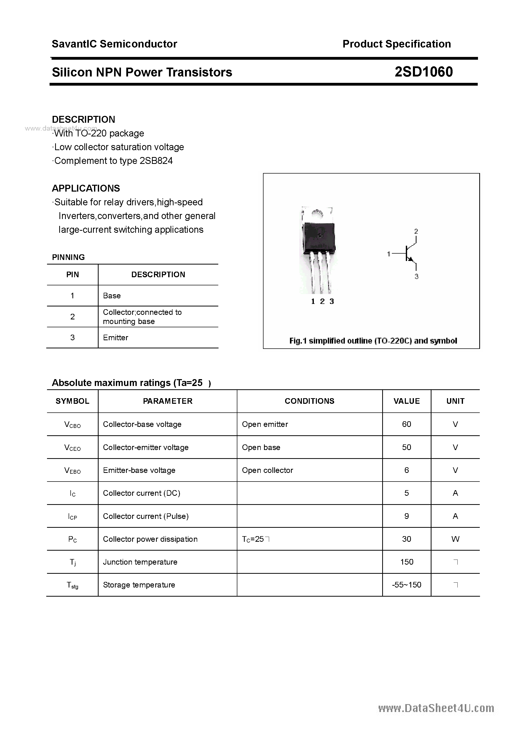 Datasheet 2SD1060 - SILICON POWER TRANSISTOR page 1