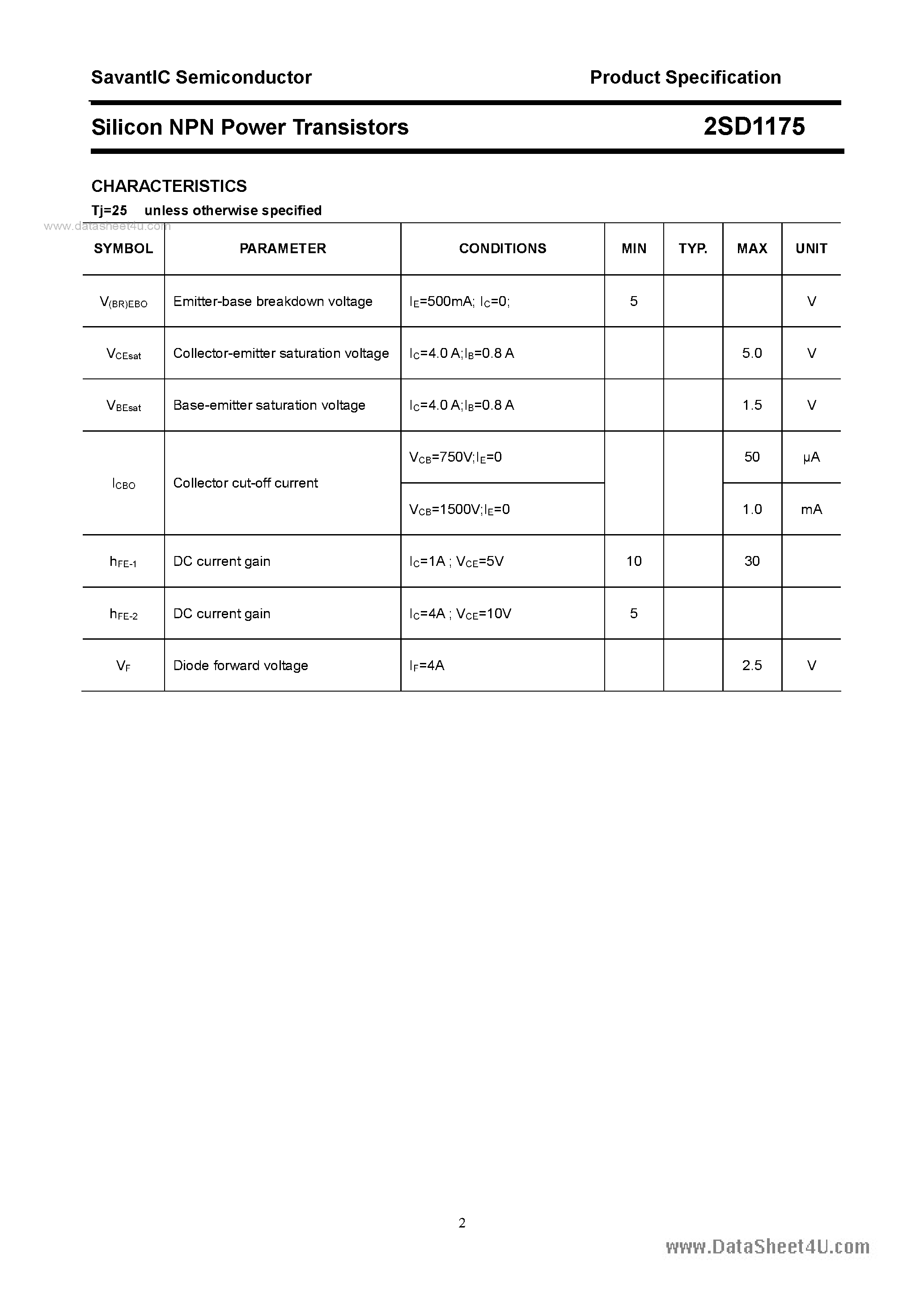 Datasheet 2SD1175 - SILICON POWER TRANSISTOR page 2