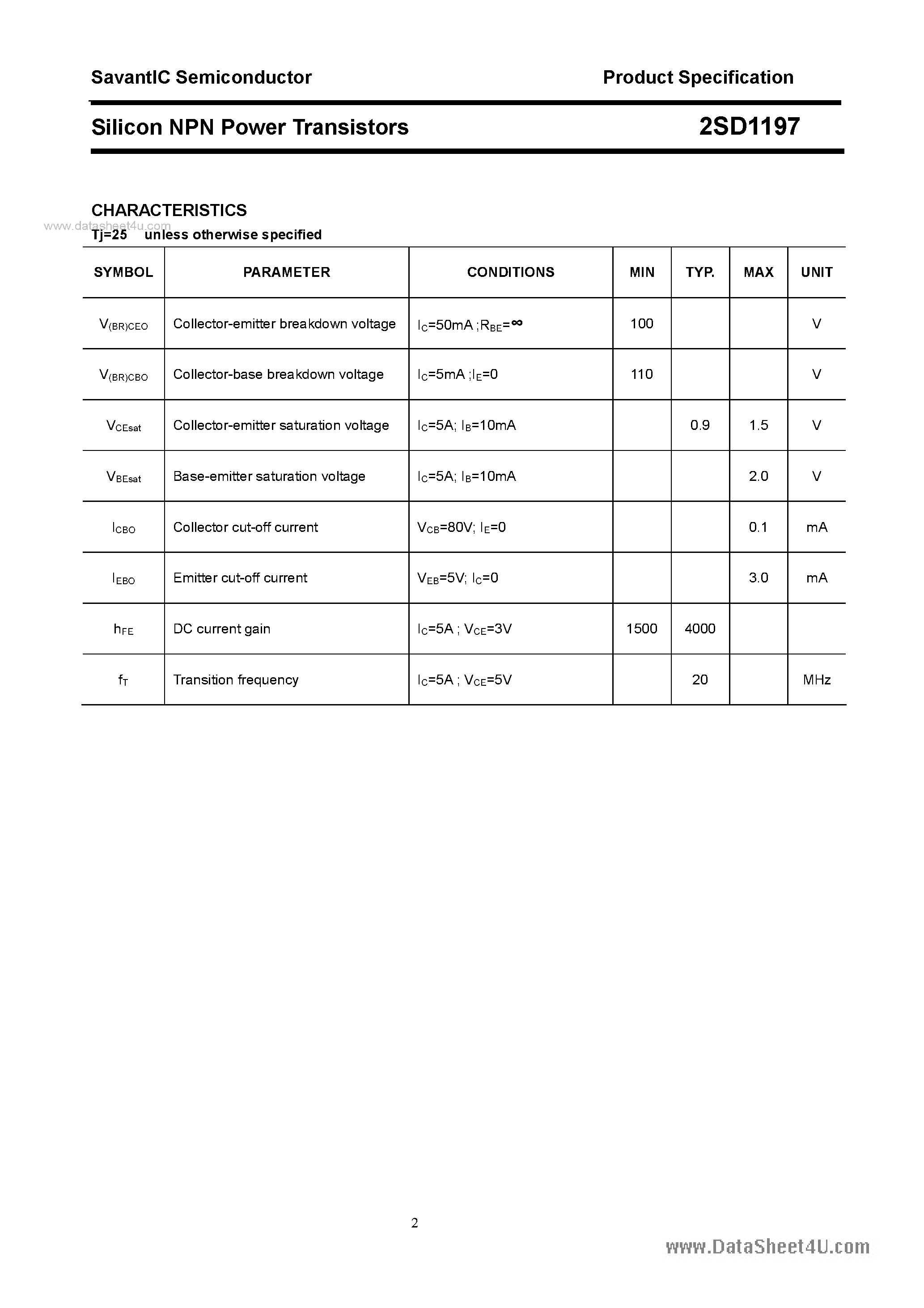 Datasheet 2SD1197 - SILICON POWER TRANSISTOR page 2
