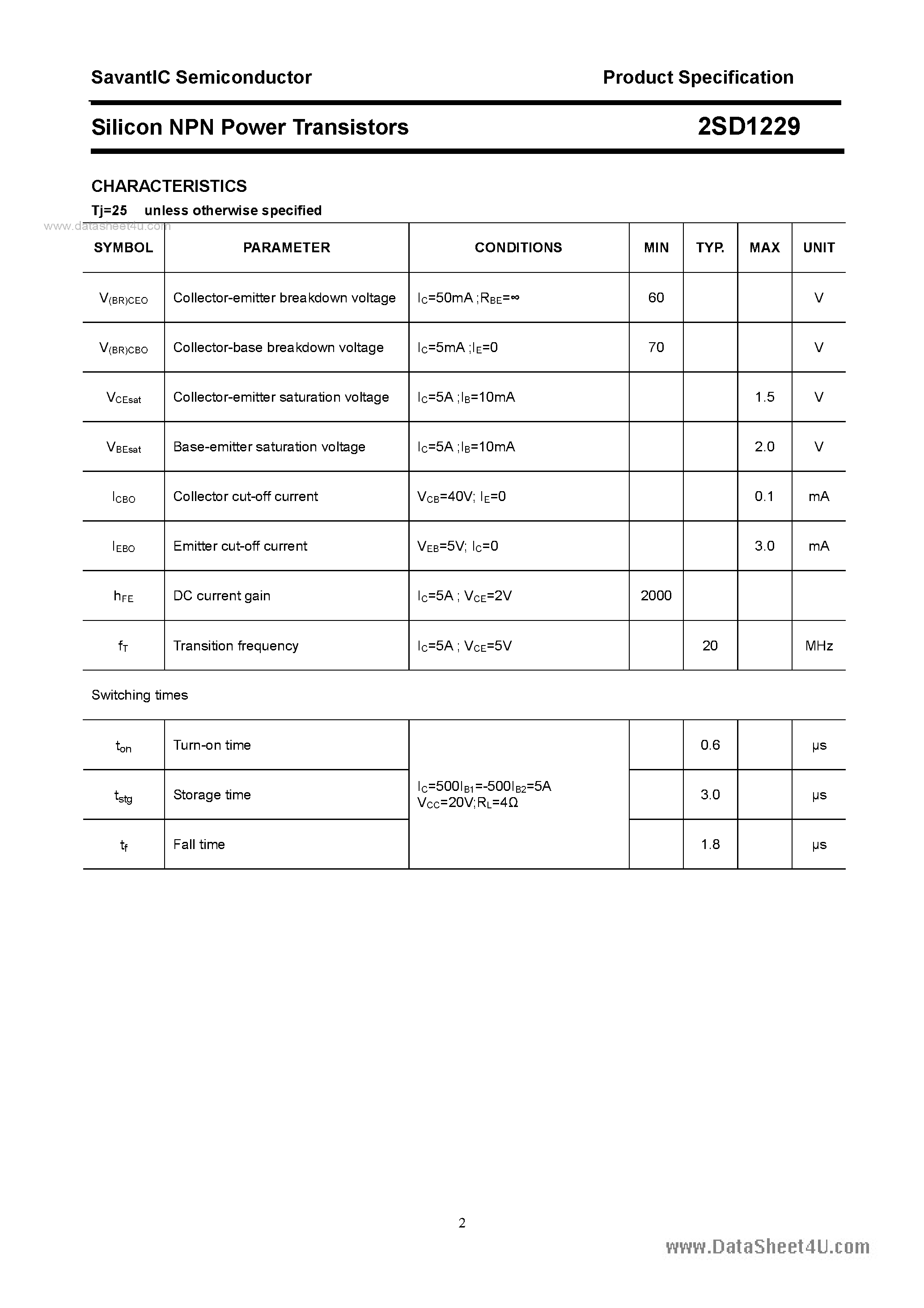 Datasheet 2SD1229 - SILICON POWER TRANSISTOR page 2