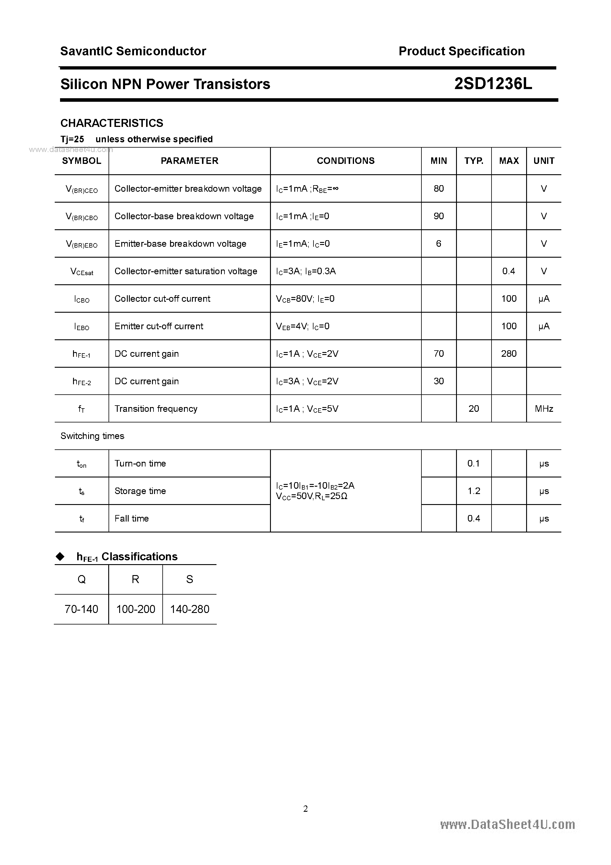 Datasheet 2SD1236L - SILICON POWER TRANSISTOR page 2