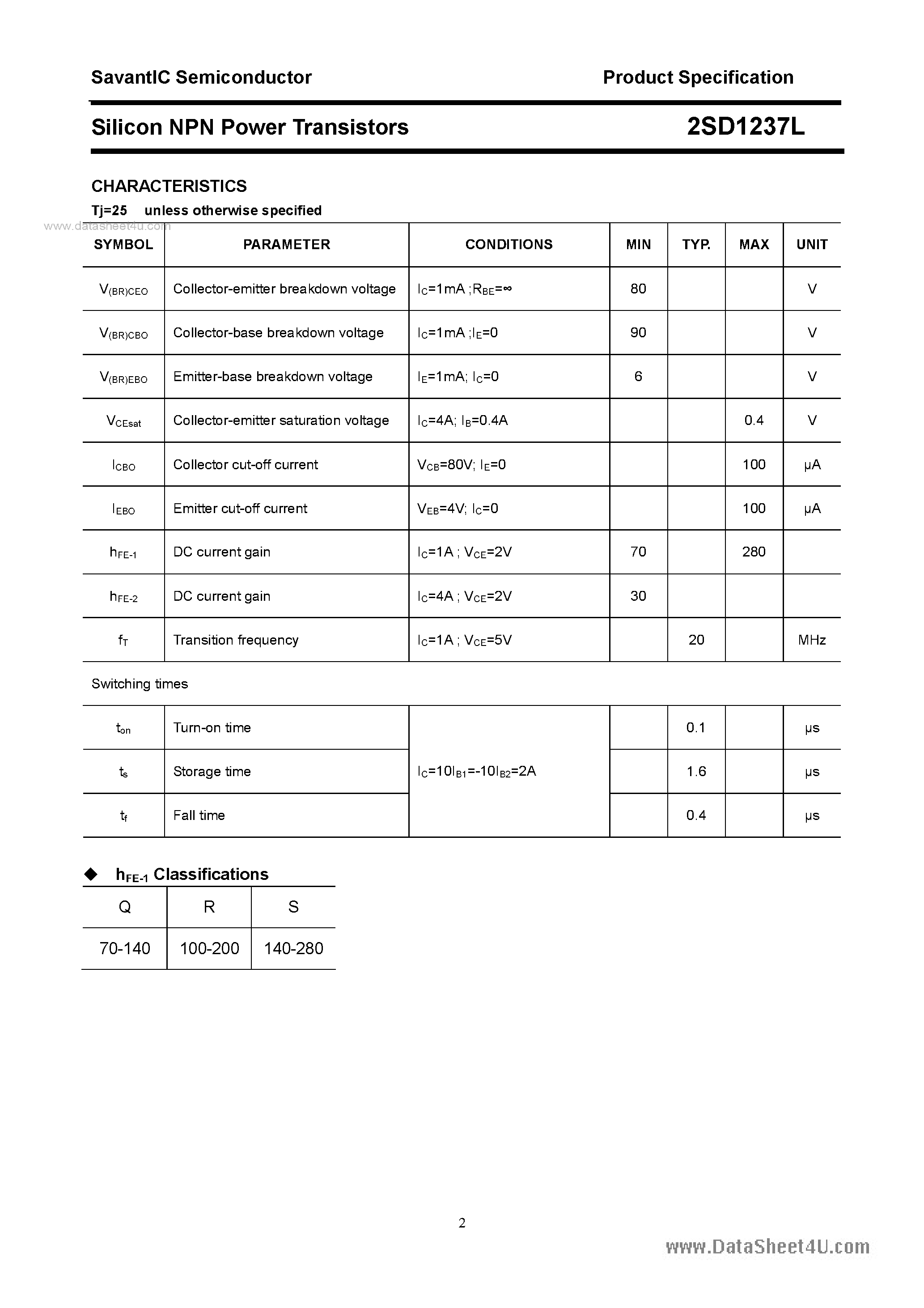 Datasheet 2SD1237L - SILICON POWER TRANSISTOR page 2