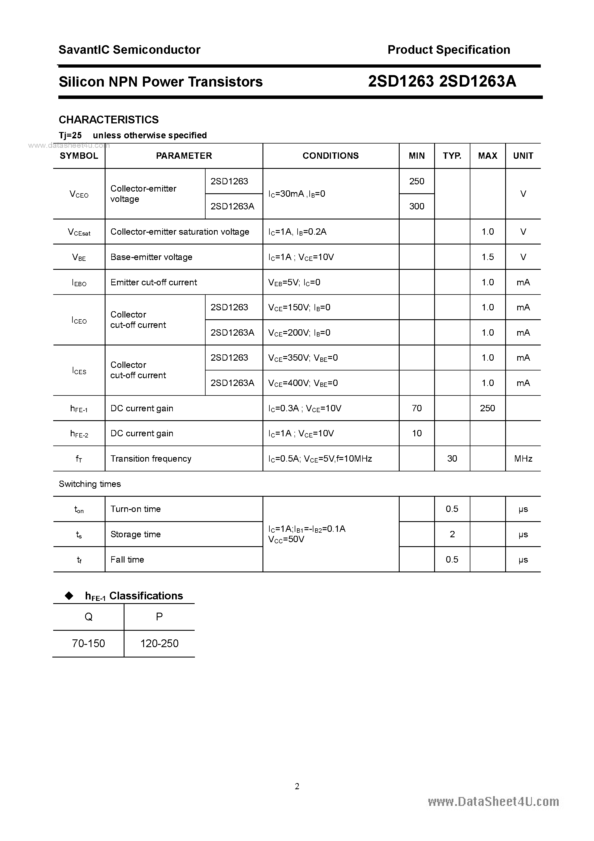 Datasheet 2SD1263 - SILICON POWER TRANSISTOR page 2