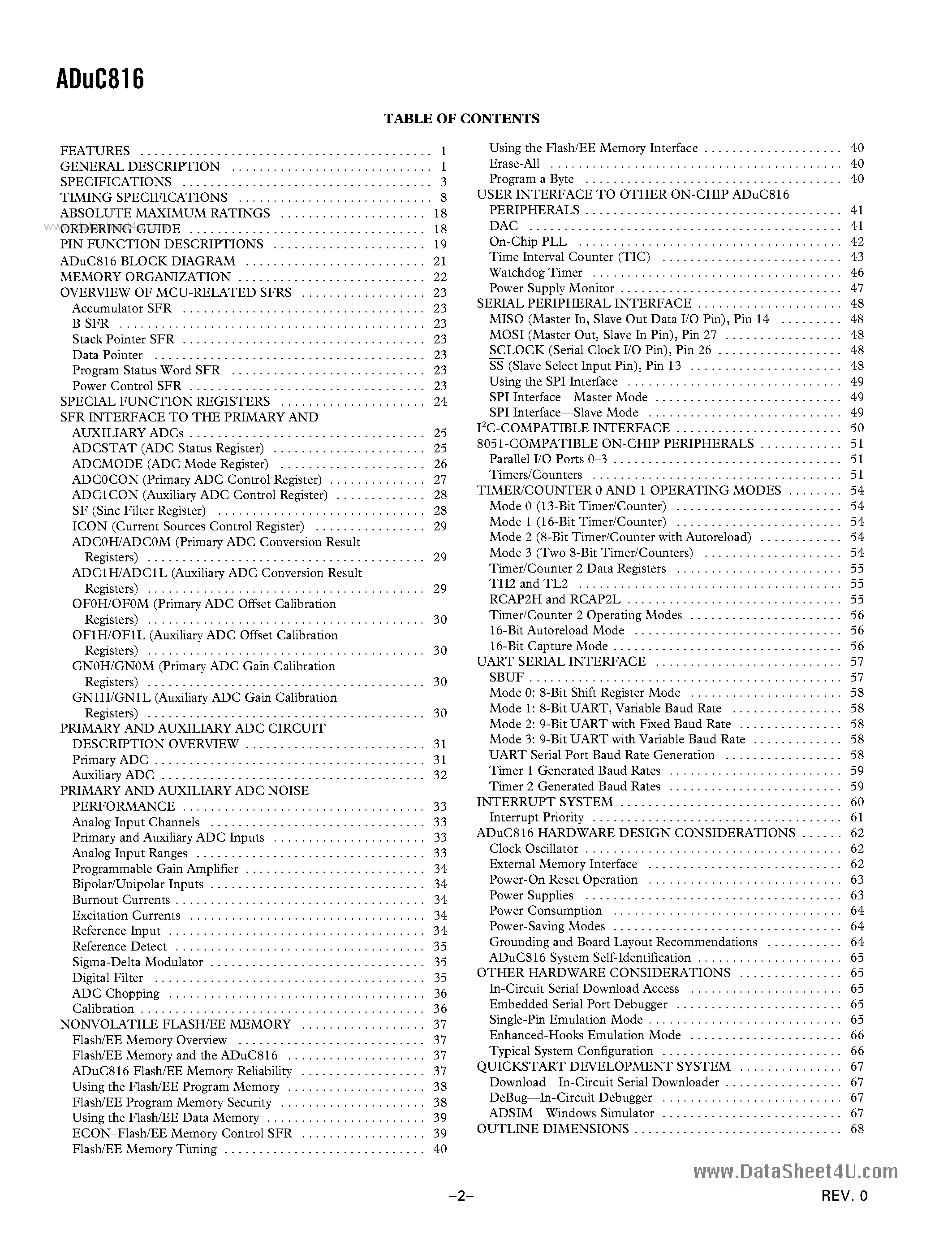 Даташит ADUC816 - Dual-Channel 16-Bit ADCs страница 2