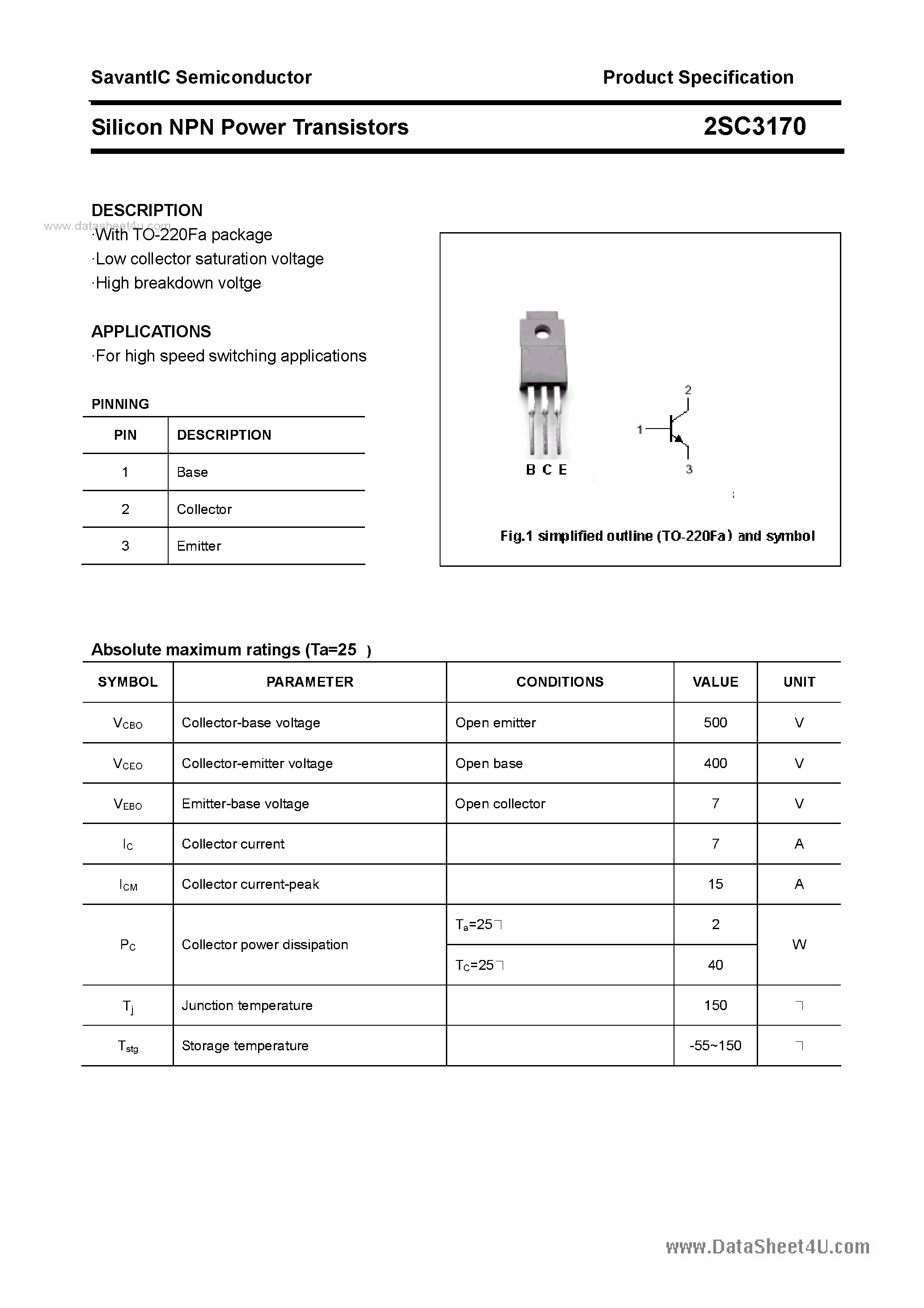 Datasheet C3170 - Search -----> 2SC3170 page 1