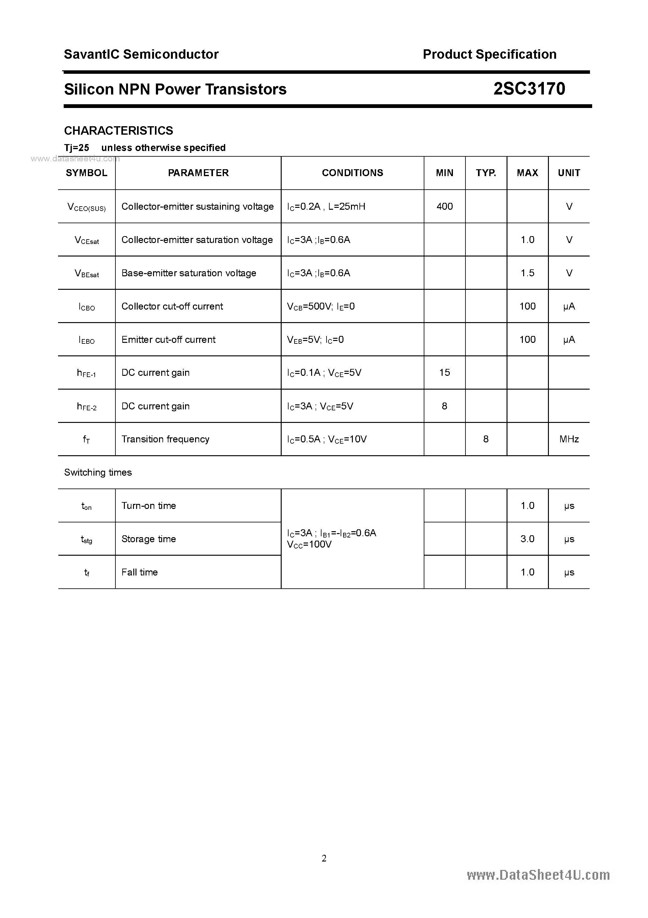 Datasheet C3170 - Search -----> 2SC3170 page 2