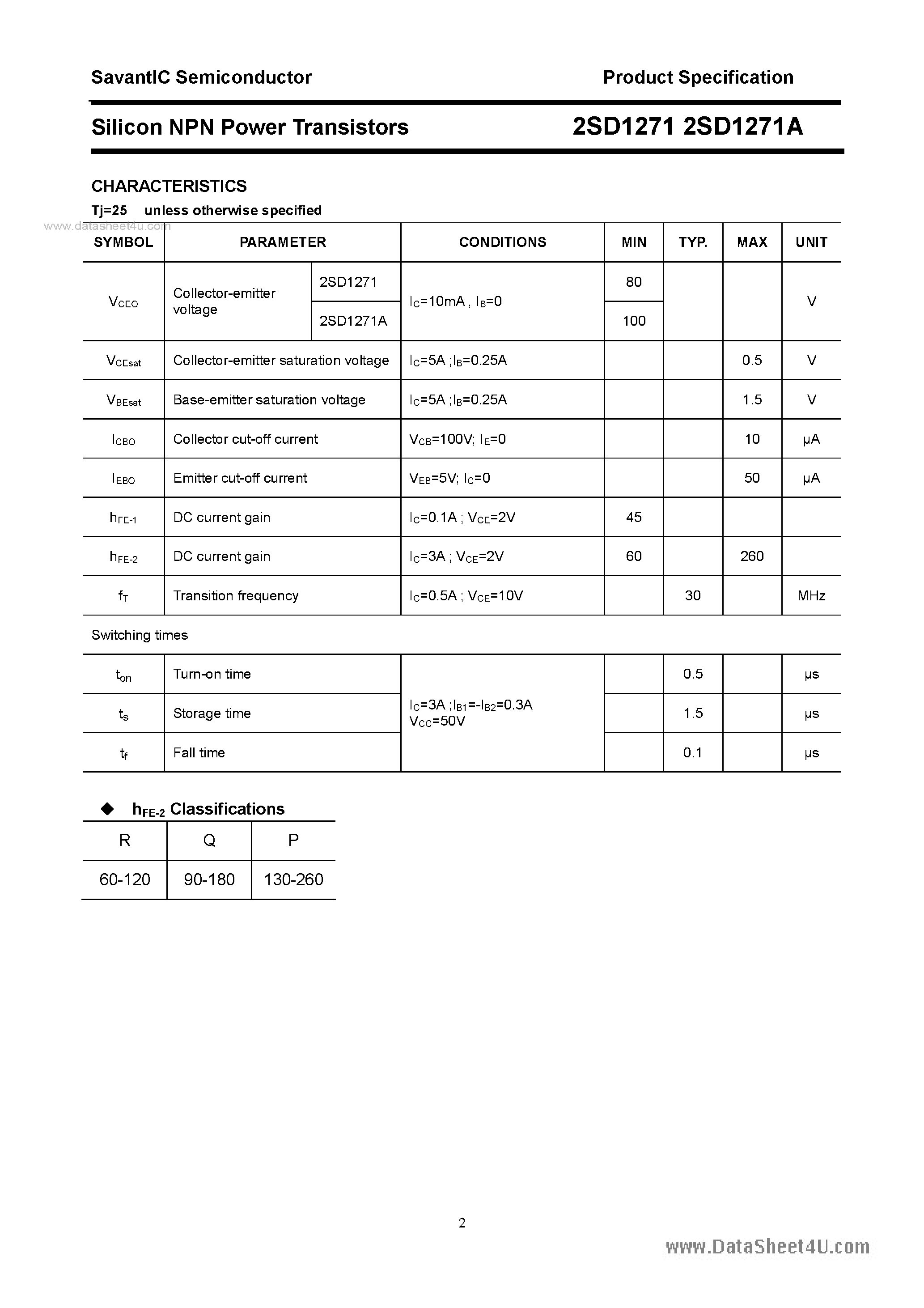Datasheet 2SD1271 - SILICON POWER TRANSISTOR page 2
