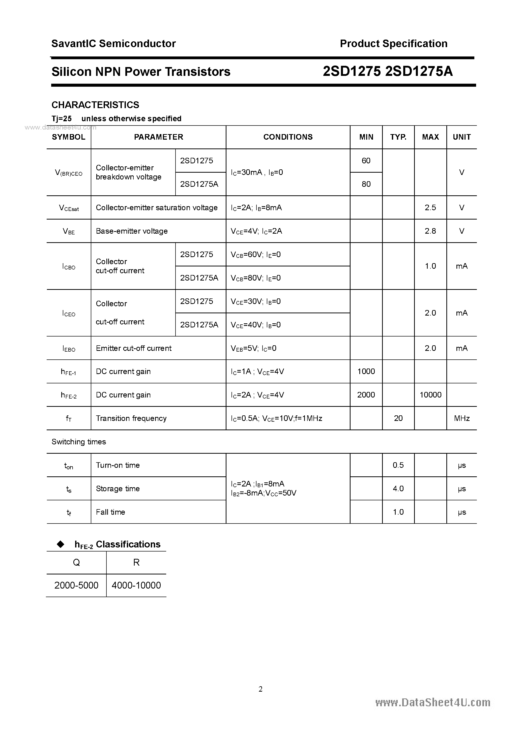 Datasheet 2SD1275 - SILICON POWER TRANSISTOR page 2