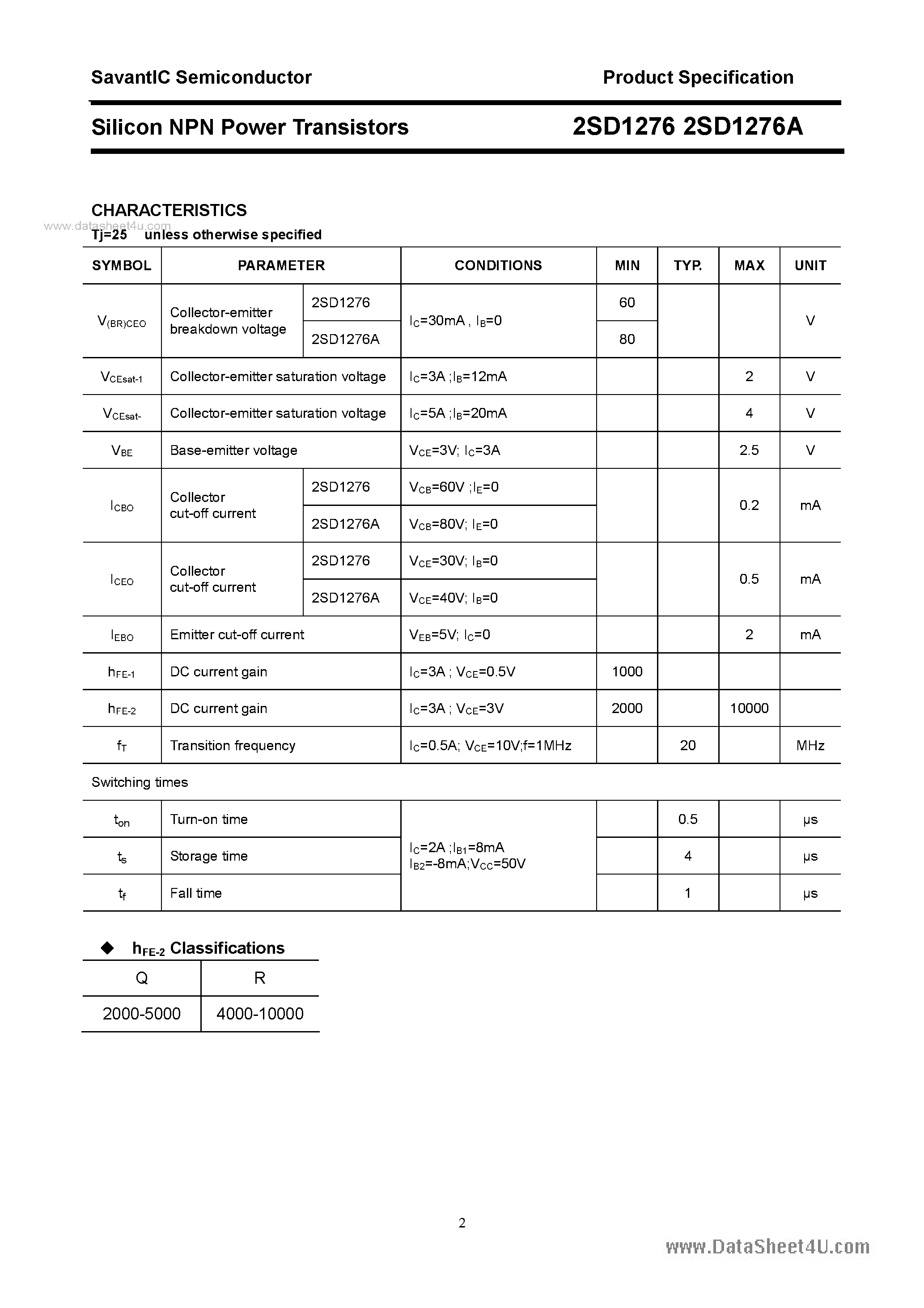 Datasheet 2SD1276A - SILICON POWER TRANSISTOR page 2