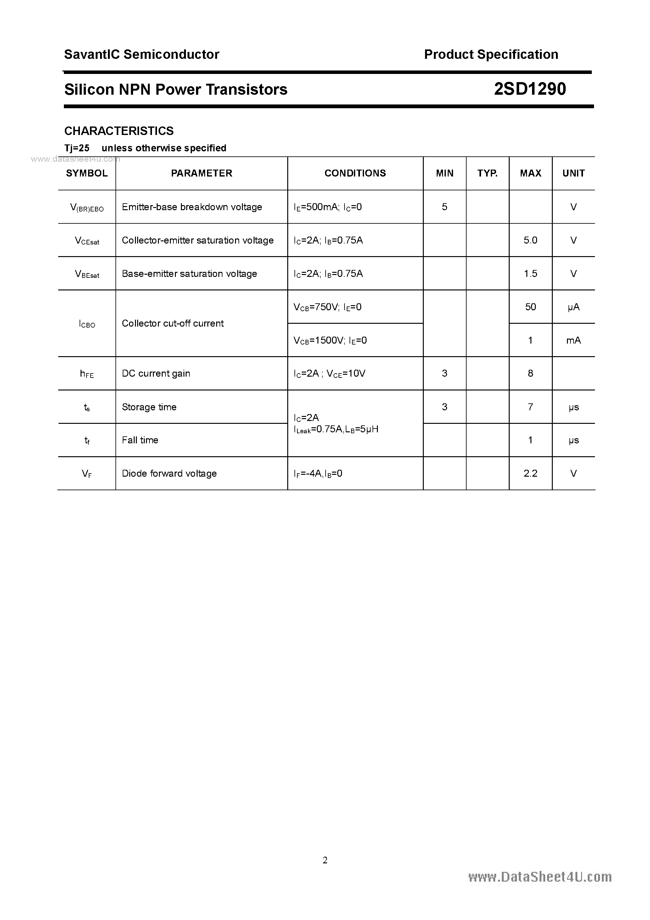 Datasheet 2SD1290 - SILICON POWER TRANSISTOR page 2